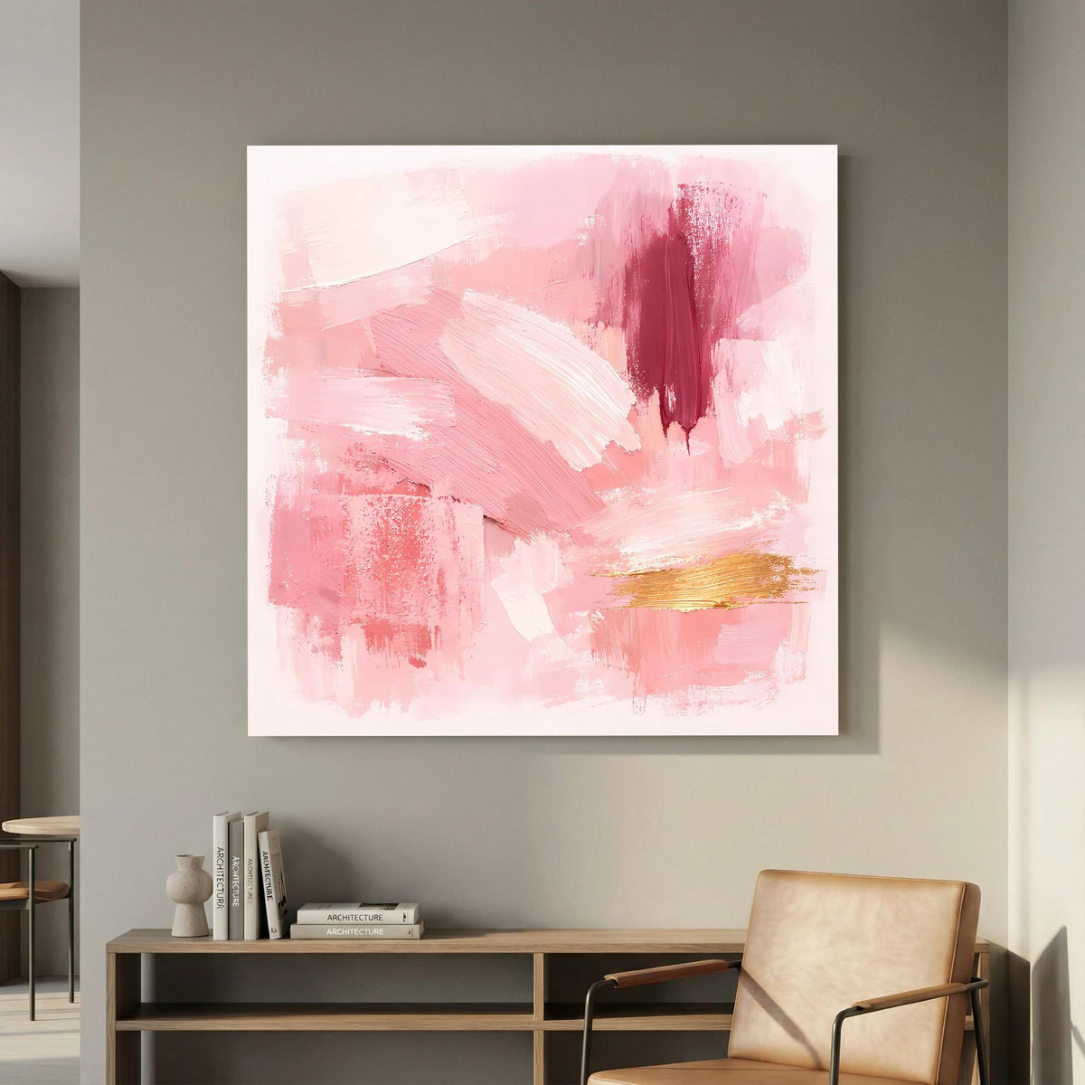 Leinwand Abstraktes Gemälde in Rosa und Gold | Modernes Elegantes Wandbild Pastell