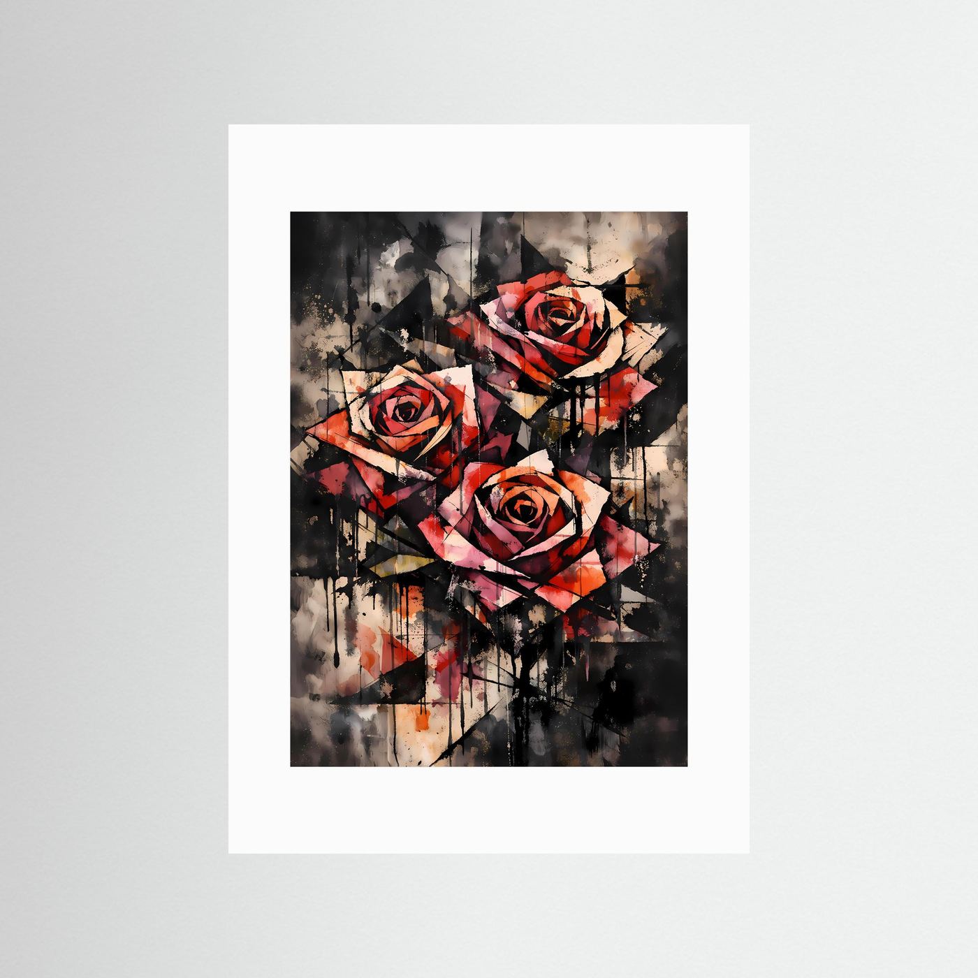 The Abstract Roses | Luxuriöses Rosen Poster Bunt & Dunkel | Abstraktes Blumen Kunstposter Hochformat