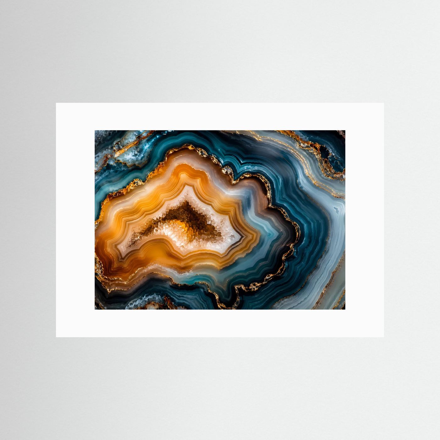 Achat Geode Poster Querformat | Luxuriöse Edelstein Wandkunst in Türkis, Gold & Bernstein | Abstraktes Mineralien Wandbild