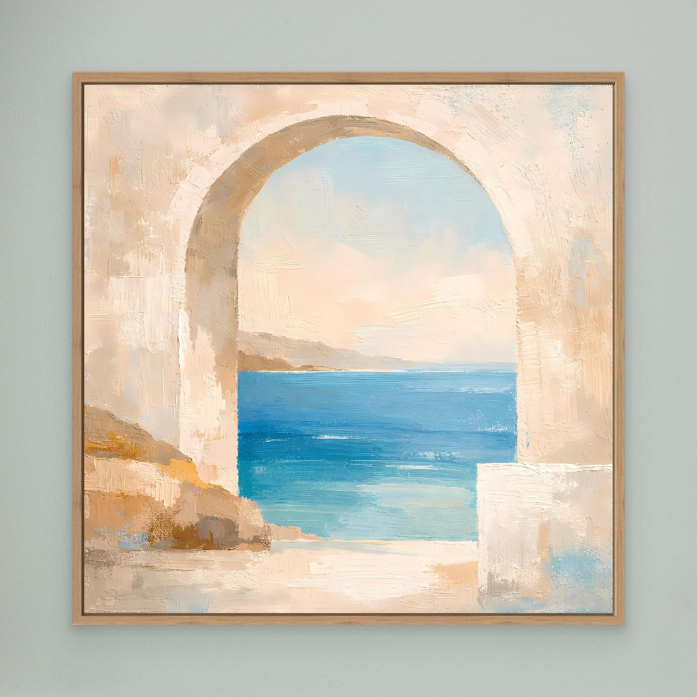 Leinwand Mediterraner Torbogen mit Meerblick | Abstraktes Ozean Wandbild