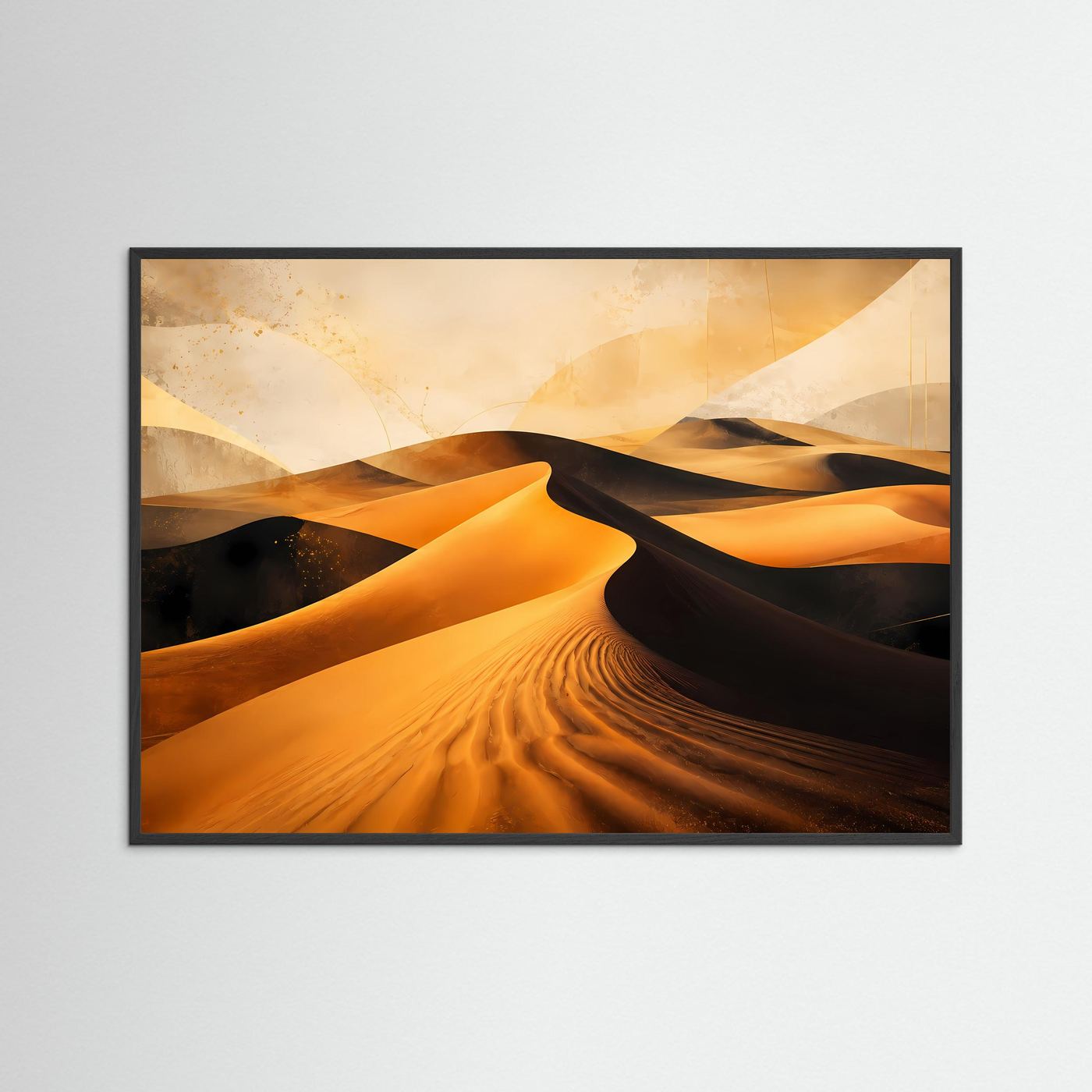 Wüste Poster Querformat | Abstrakte Sanddünen in Gold, Schwarz & Beige