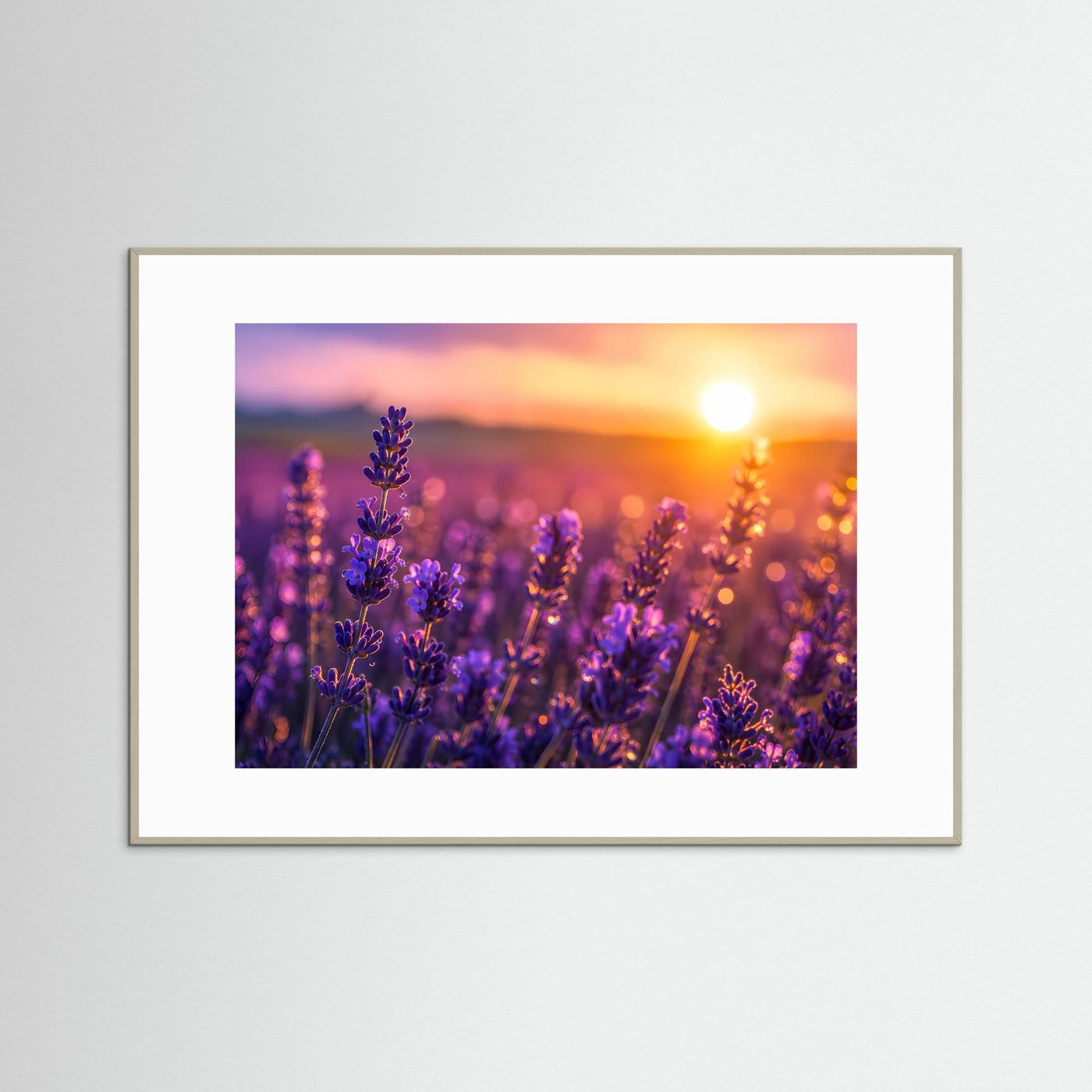Lavendel Sonnenuntergang Poster | Provence Blumenfeld Wandbild | Romantische Naturfotografie mit Goldenem Abendlicht