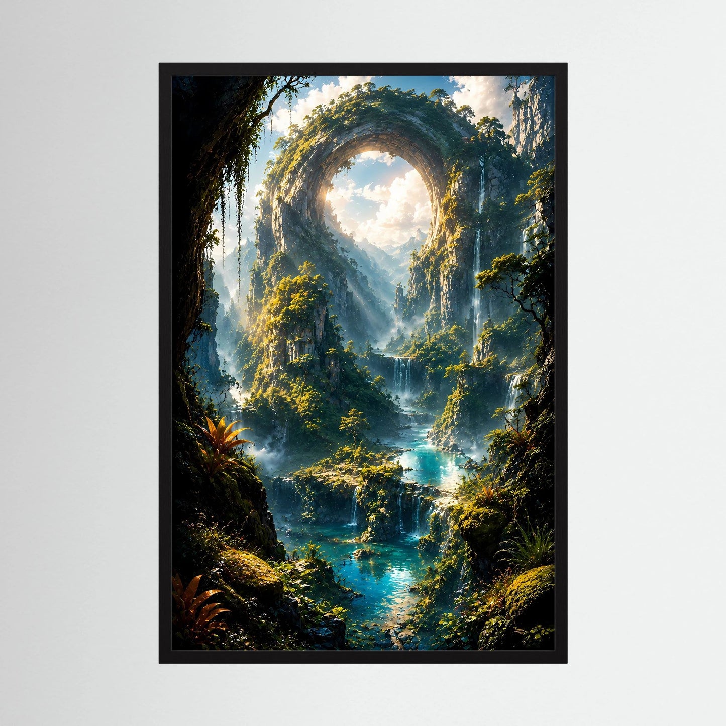 Mystisches Felsentor im Dschungel | Türkise Wasserfälle & verborgene Bergwelt | Poster Hochformat