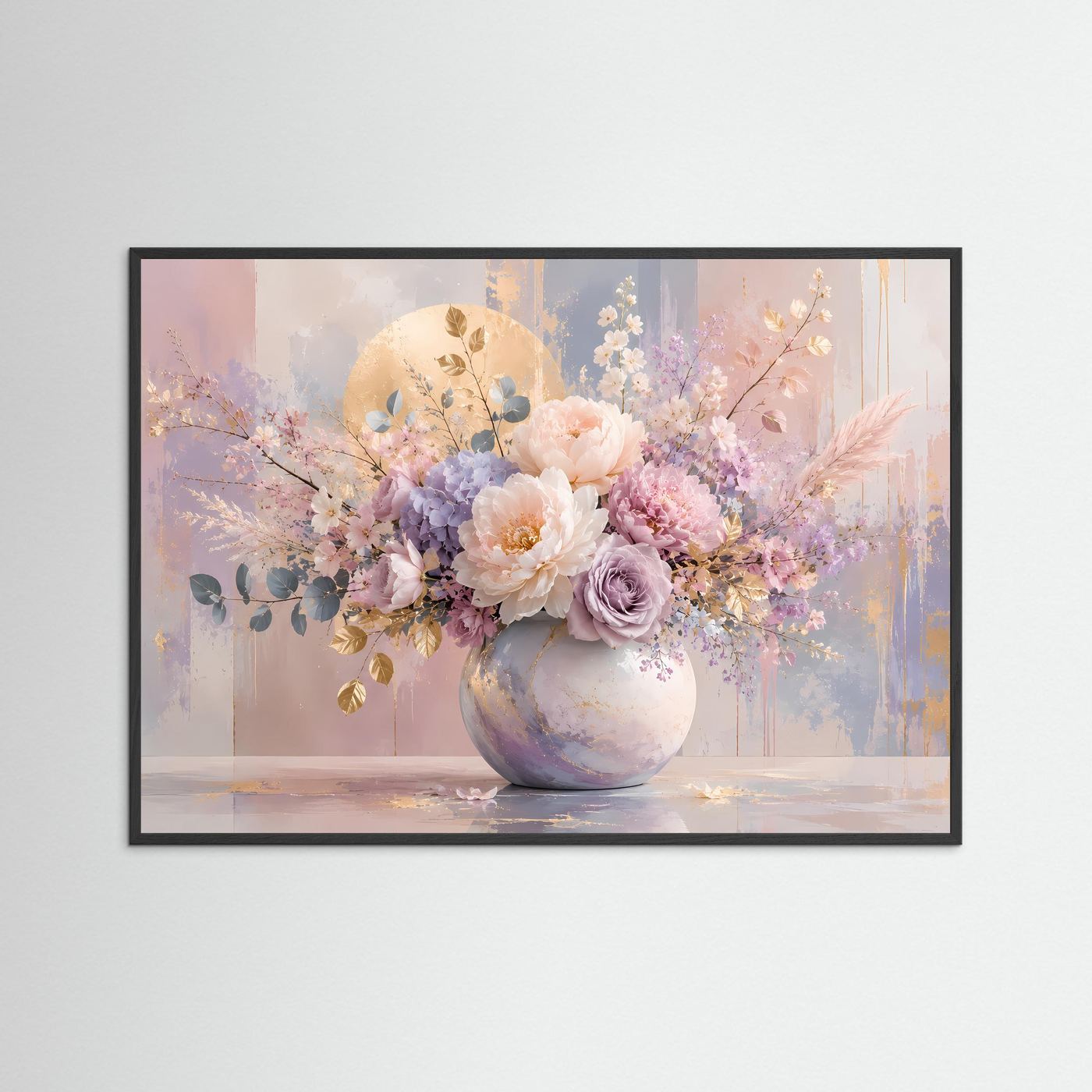 Blumenstrauß Poster Pastell | Elegante Pfingstrosen & Rosen in Vase | Florale Wandkunst | Modernes Blumenbild | Leinwand | Premium Wall Art