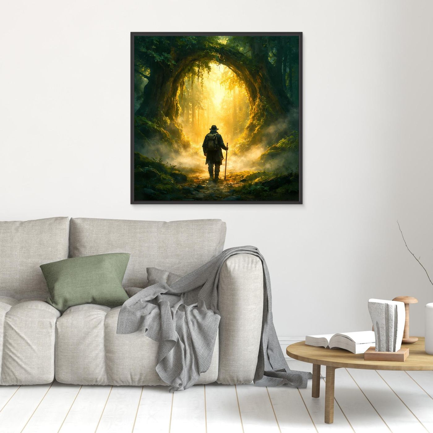 Leinwand Mystischer Wanderer am Waldportal | Abstraktes Natur Zauberwald Wandbild