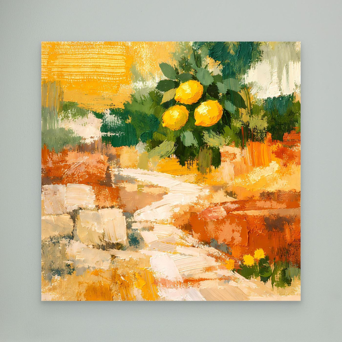 Leinwand Mediterraner Zitronenzweig im Sonnenlicht | Abstraktes Stillleben Wandbild