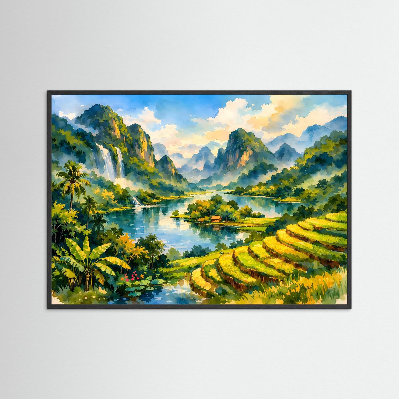 Malerische Reisterrassen am Fluss | Asien Natur & Landschaft Poster Querformat