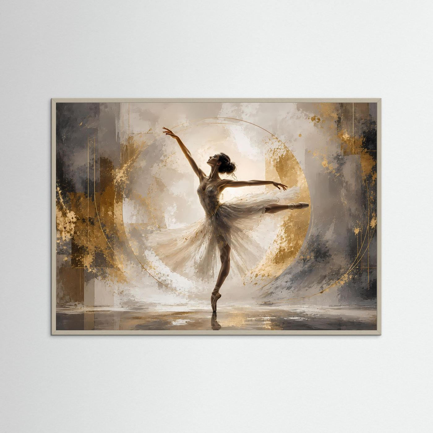 Elegante Ballerina im Goldrausch | Modernes Tänzerin & abstrakte Kunst Poster Querformat