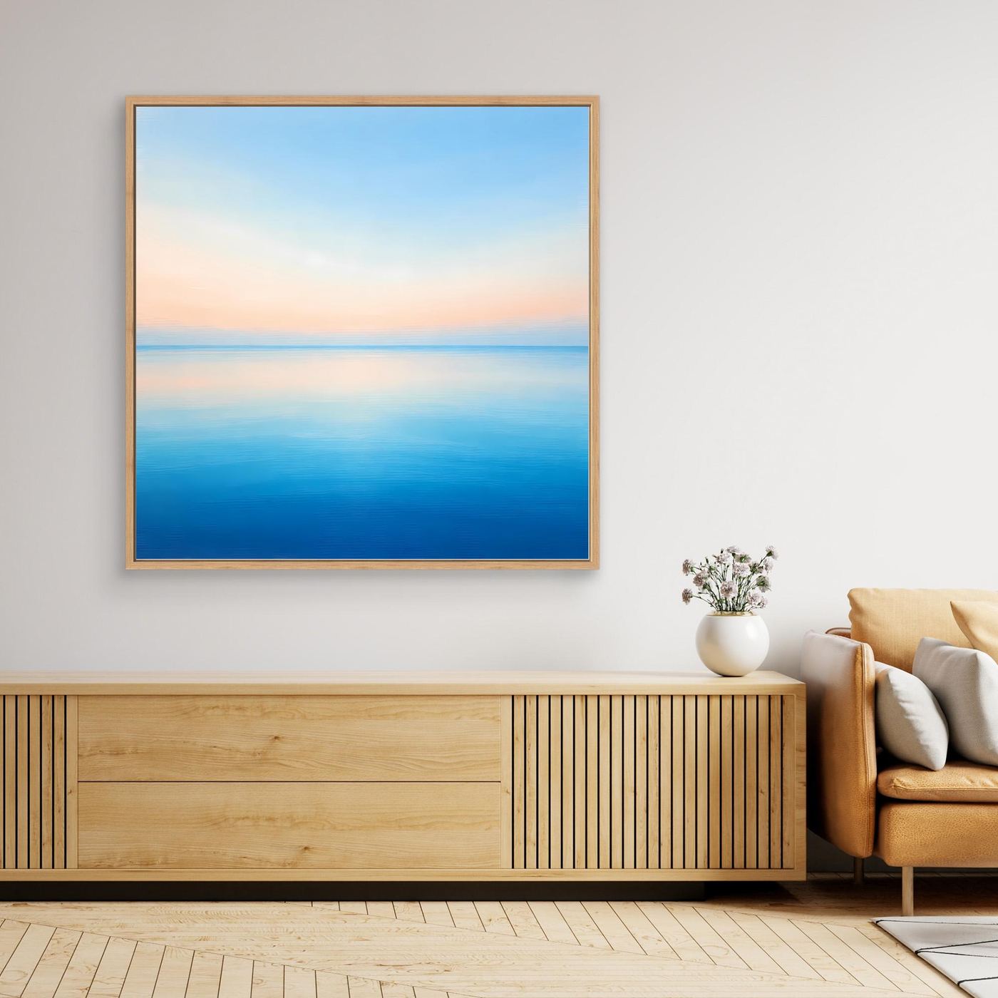 Leinwand Minimalistischer Meereshorizont im Pastelllicht | Abstraktes Ozean Wandbild