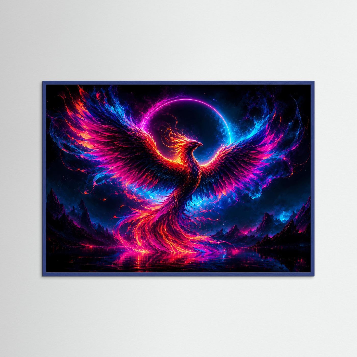 Phönix Poster Neon | Mystischer Feuerphönix Wandbild | Fantasy Vogel Kunst | Abstrakte Kosmische Wanddekoration | Leinwand Modern