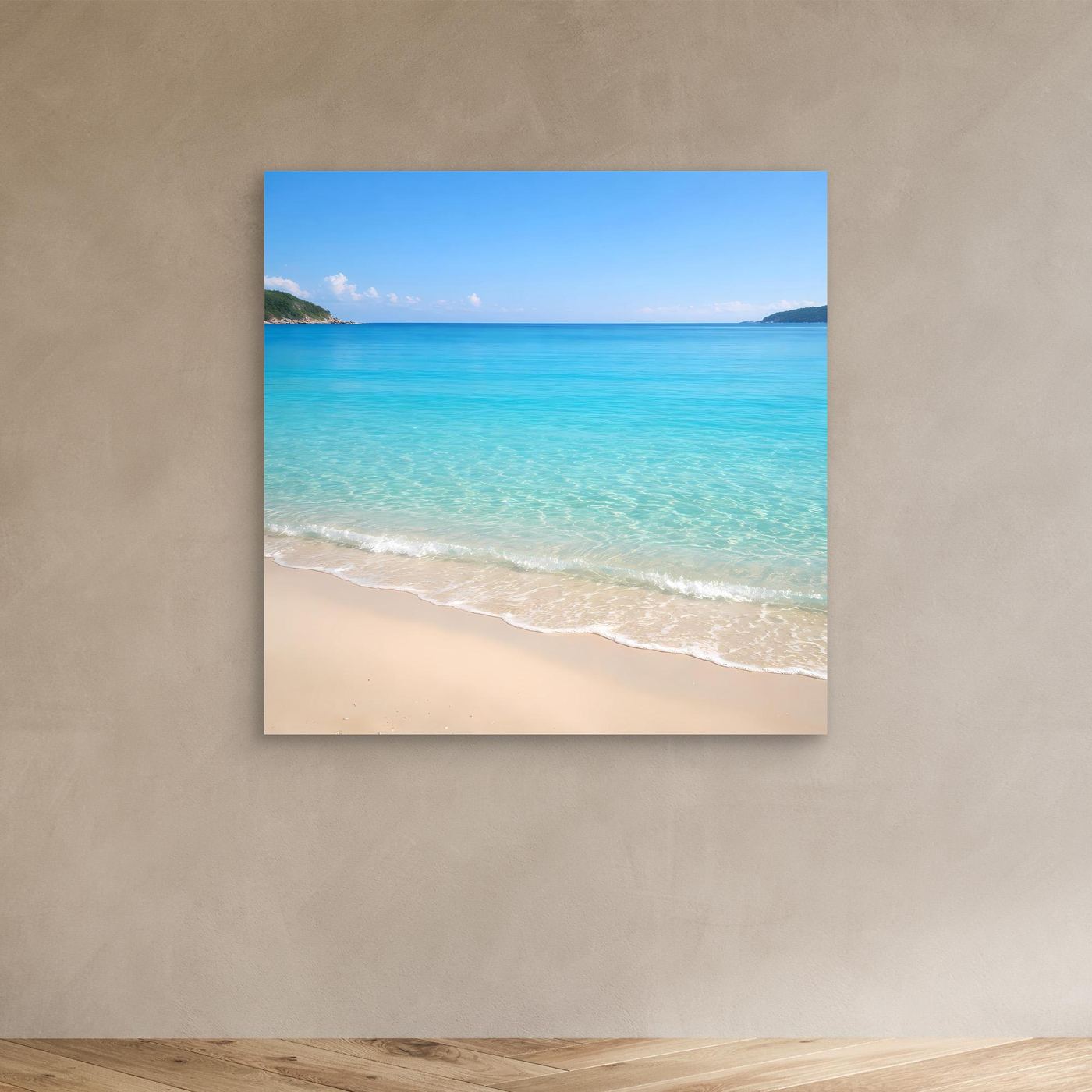 Leinwandbild Strandlandschaft mit türkisfarbenem Wasser, ohne sichtbaren Rahmen