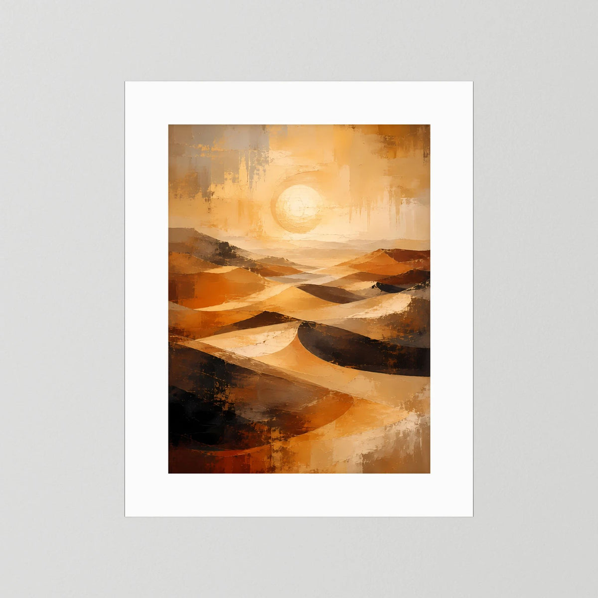 Abstraktes Wüstenlandschafts-Poster ohne Rahmen, nur weißer Rand, Gold-Orange