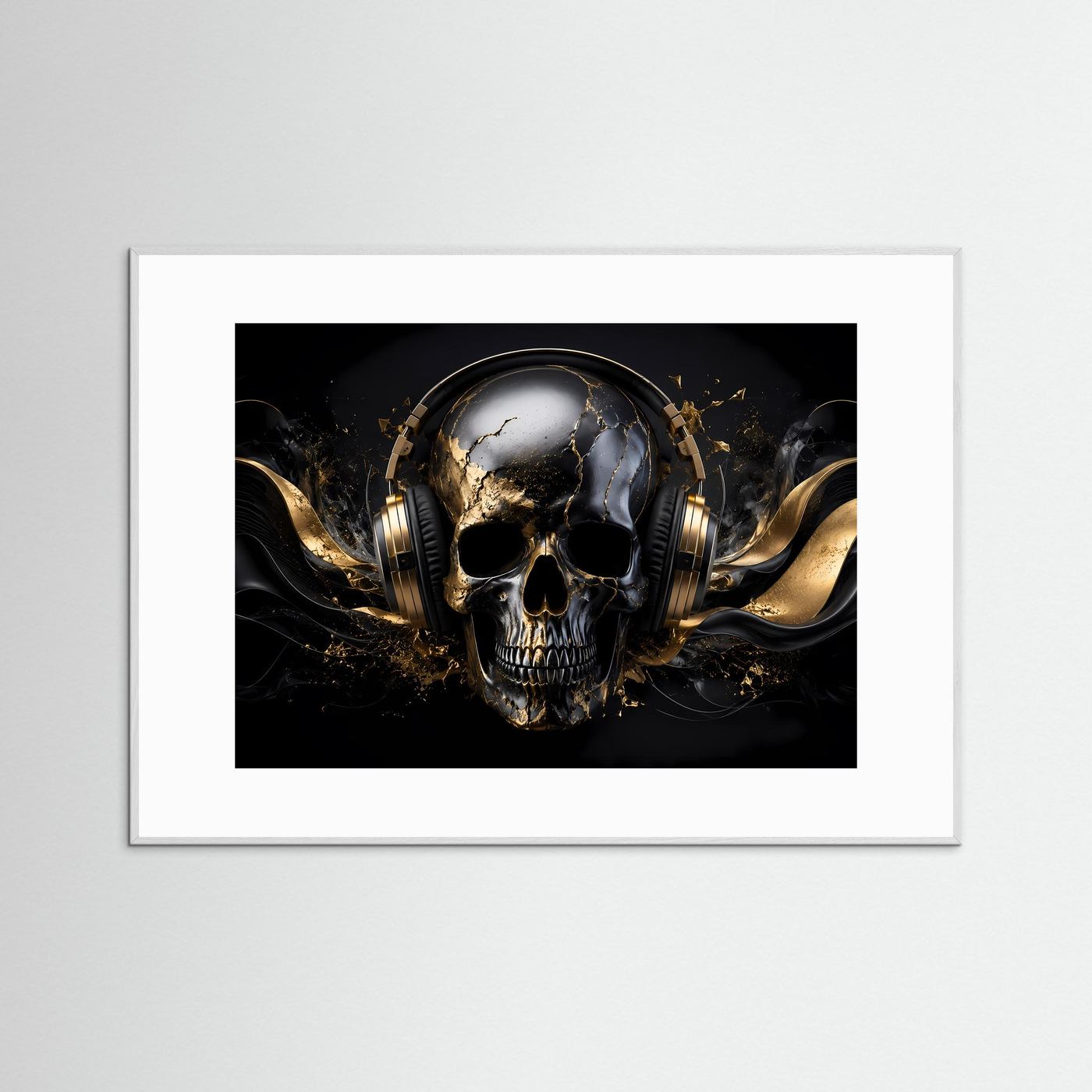 Beat & Bone | Edler DJ Totenkopf mit Kopfhörern & Gold-Akzenten Poster
