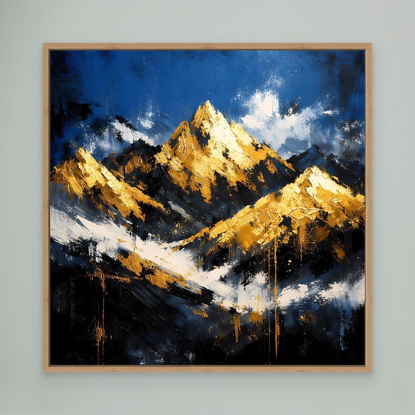 Leinwand Abstraktes Berggemälde in Blau und Gold | Modernes Berge Wandbild