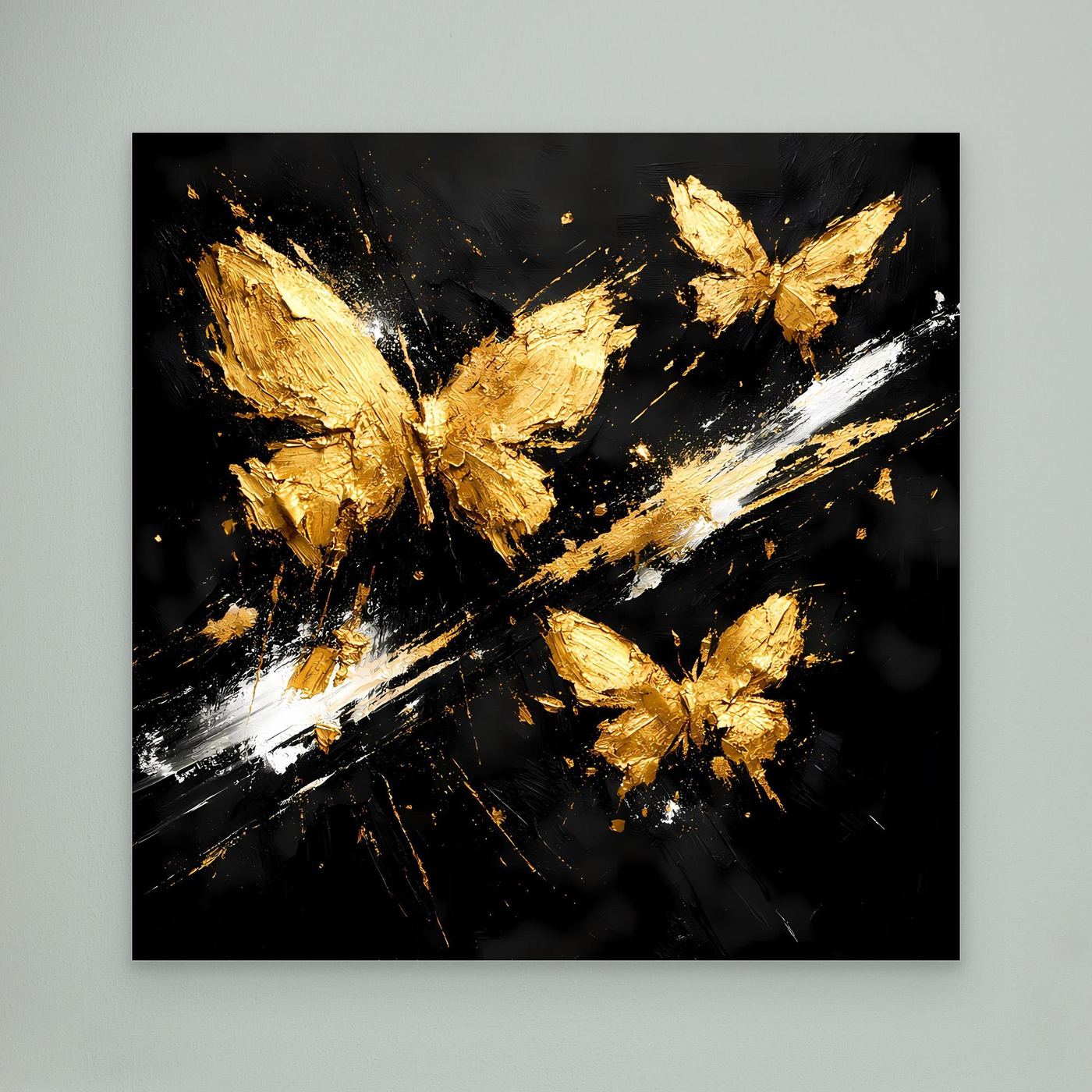 Leinwand Goldene Schmetterlinge im Flug | Abstraktes Modernes Wandbild