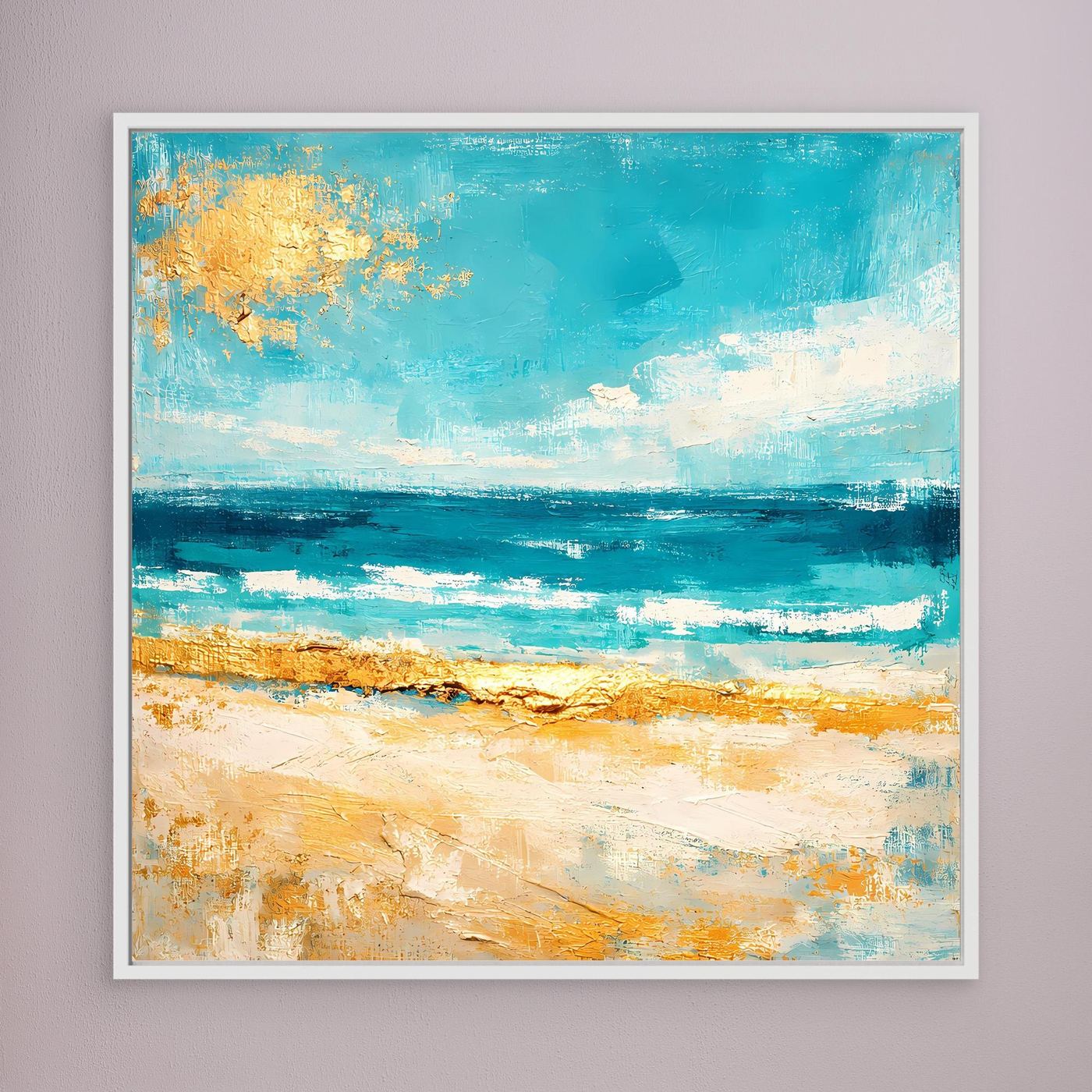 Leinwand Karibischer Traumstrand in Türkis | Abstraktes Meer Wandbild Gold
