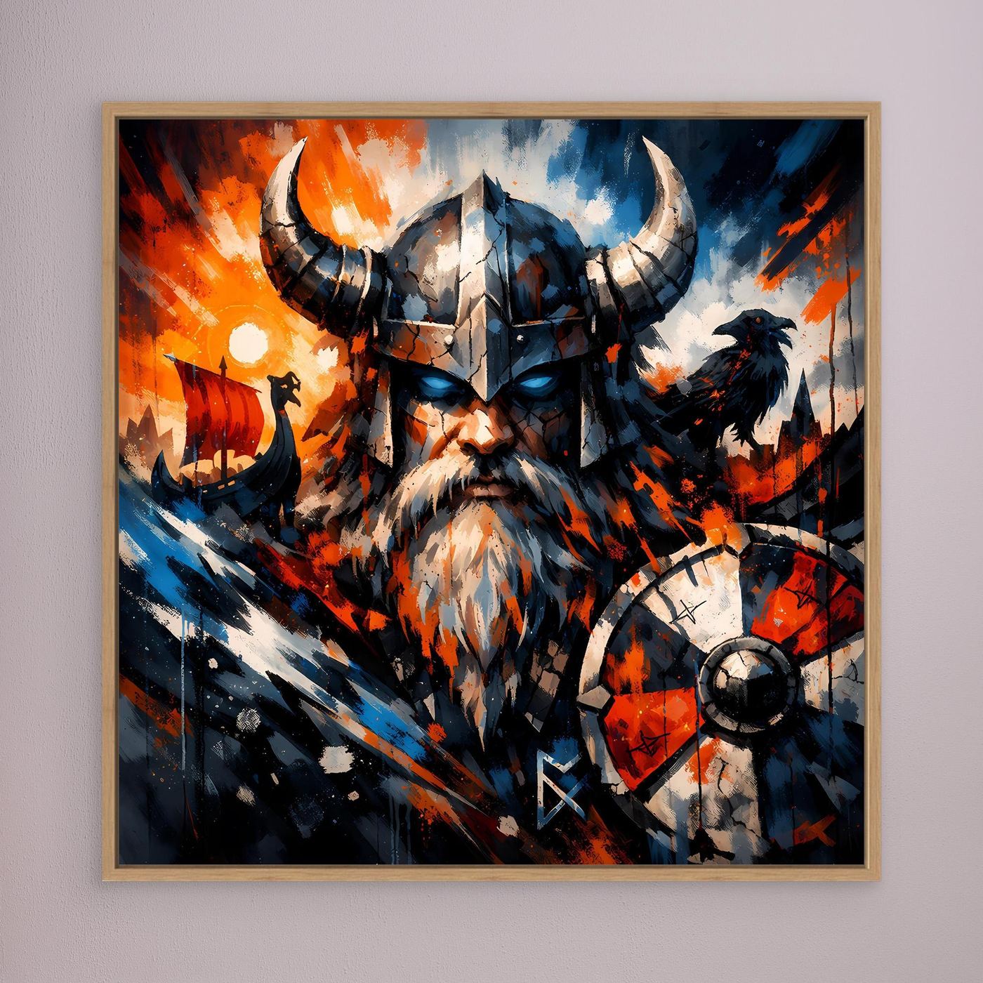 Leinwand Mythischer Wikinger-Krieger | Modernes Abstraktes Nordmann Wandbild