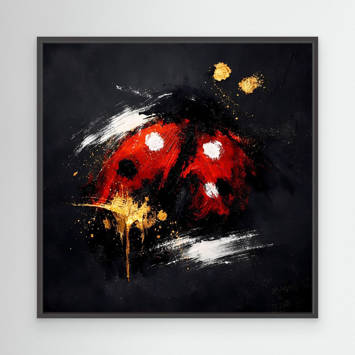 Leinwand Abstrakter Marienkäfer in Rot und Gold | Modernes Tier Wandbild