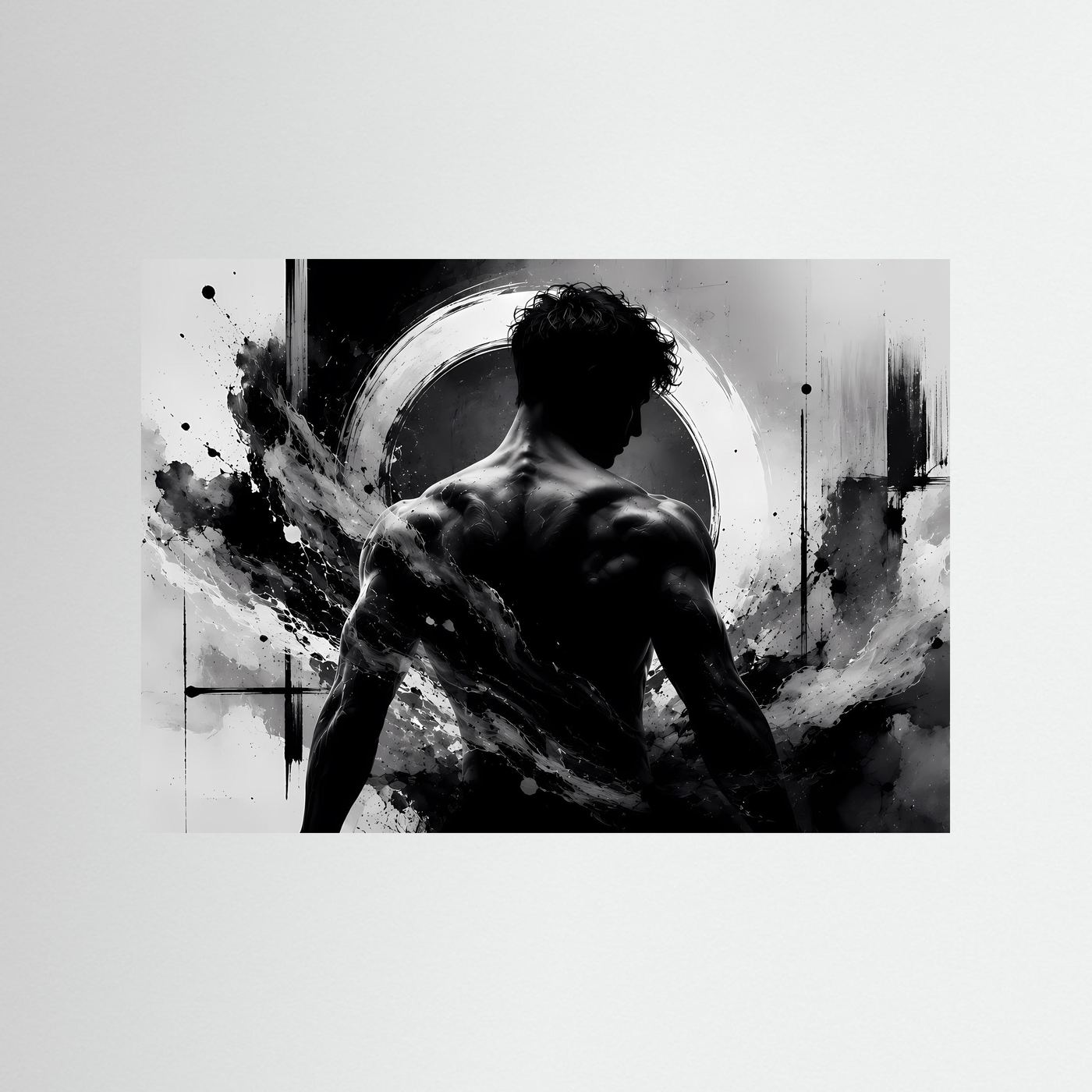 Männer Silhouette Poster Schwarz Weiß | Abstrakte Körperkunst | Monochrome Moderne Wandkunst | Minimalistisches Wandbild