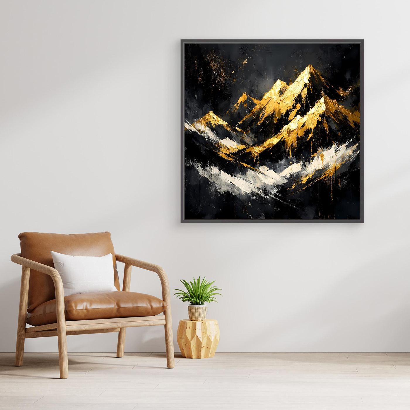 Leinwand Goldene Berggipfel im Abendlicht | Modernes Abstraktes Berg Wandbild