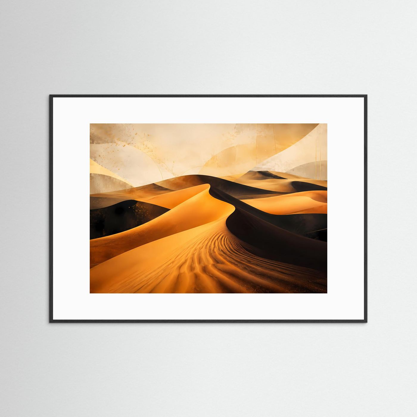 Wüste Poster Querformat | Abstrakte Sanddünen in Gold, Schwarz & Beige