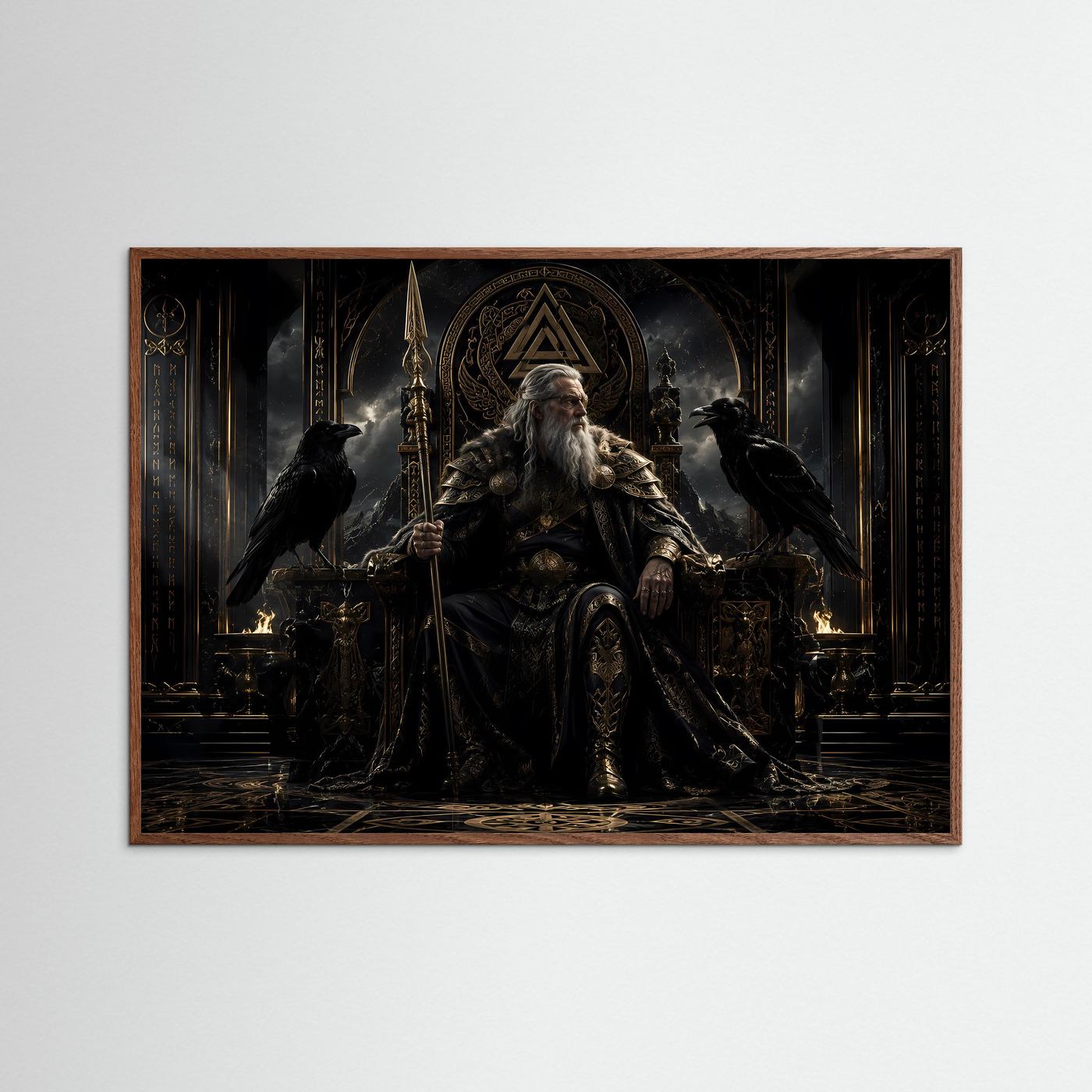 Majestätischer Odin auf dem Thron | Nordische Götter & Wikinger Poster Querformat