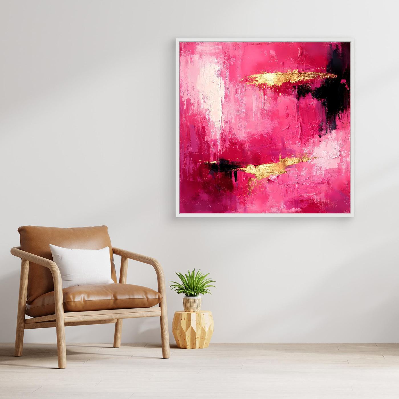 Leinwand Abstraktes Gemälde in Rosa und Gold | Modernes Elegantes Wandbild