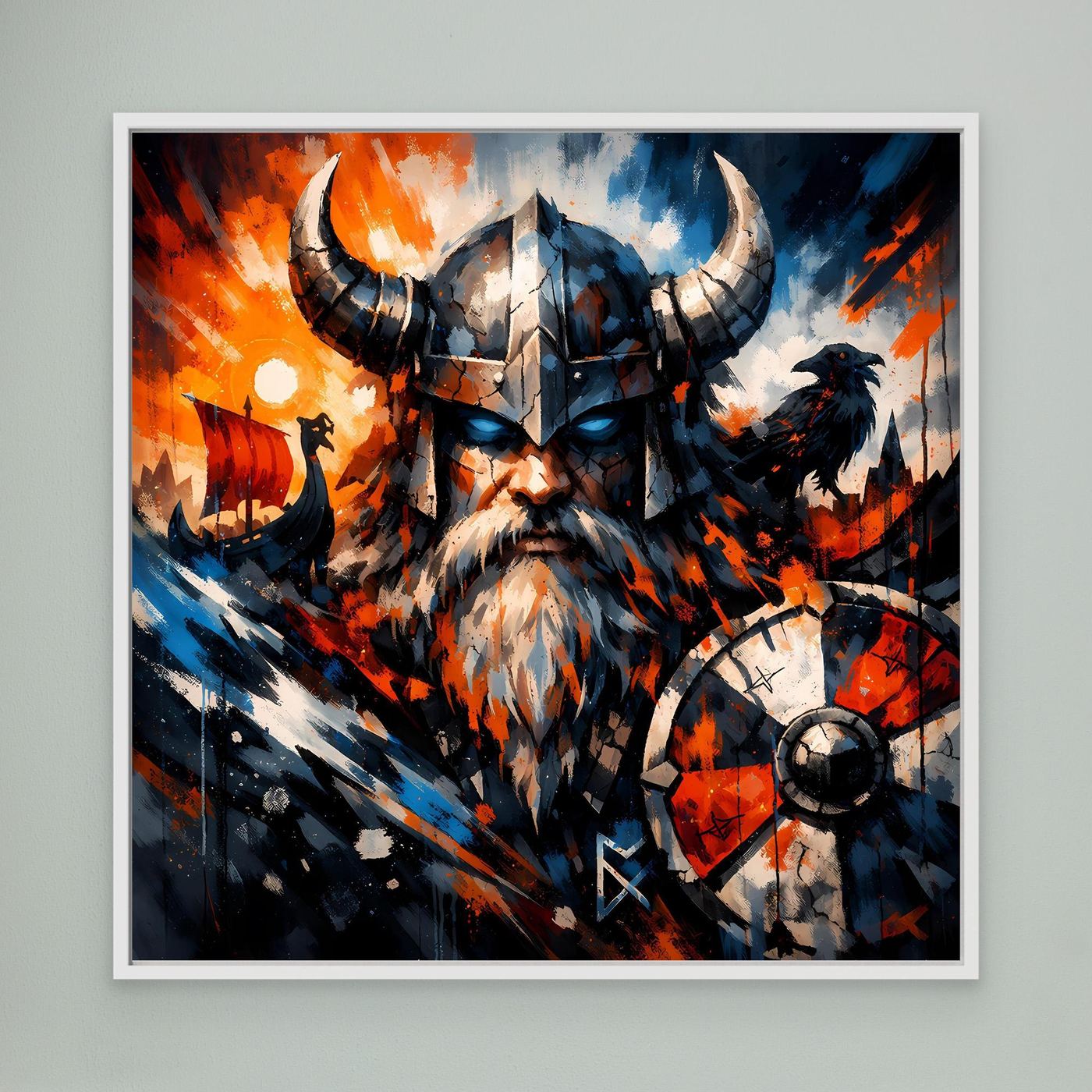 Leinwand Mythischer Wikinger-Krieger | Modernes Abstraktes Nordmann Wandbild