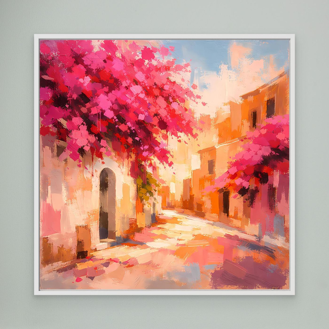 Leinwand Mediterrane Gasse im Blütenrausch | Abstraktes Italien Wandbild