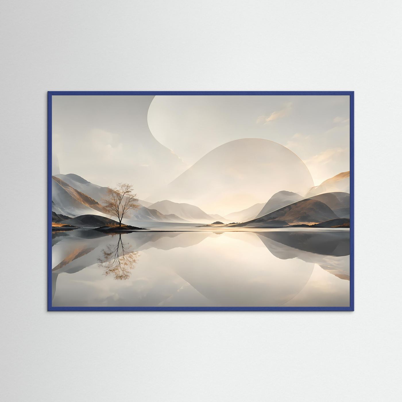 Minimalistische Berglandschaft Poster | Abstrakte Natur Landschaft Wandbild | Spiegelnder See | Modernes Panorama | Premium Leinwand Wall Art