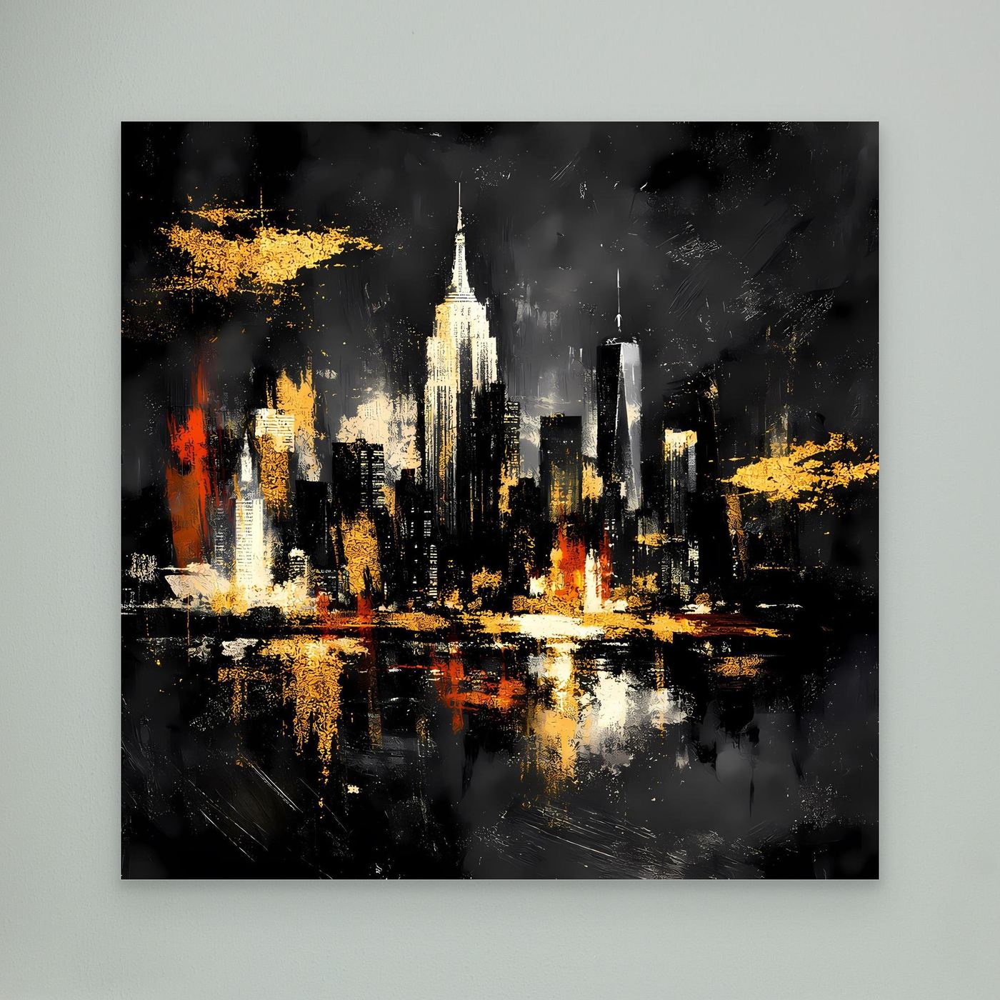 Leinwand Goldene New York Skyline bei Nacht | Abstraktes NYC Wandbild Modern