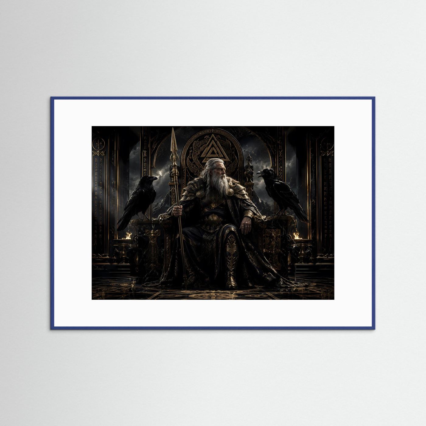 Majestätischer Odin auf dem Thron | Nordische Götter & Wikinger Poster Querformat