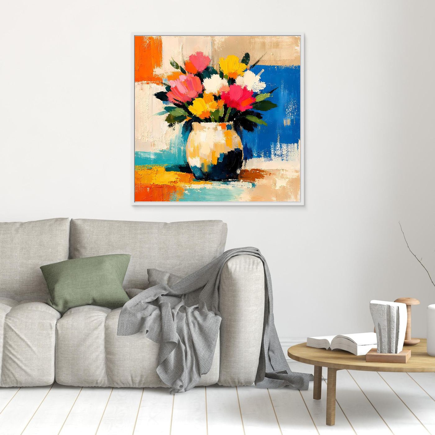 Small wall art: colorful bouquet in a vase with white frame