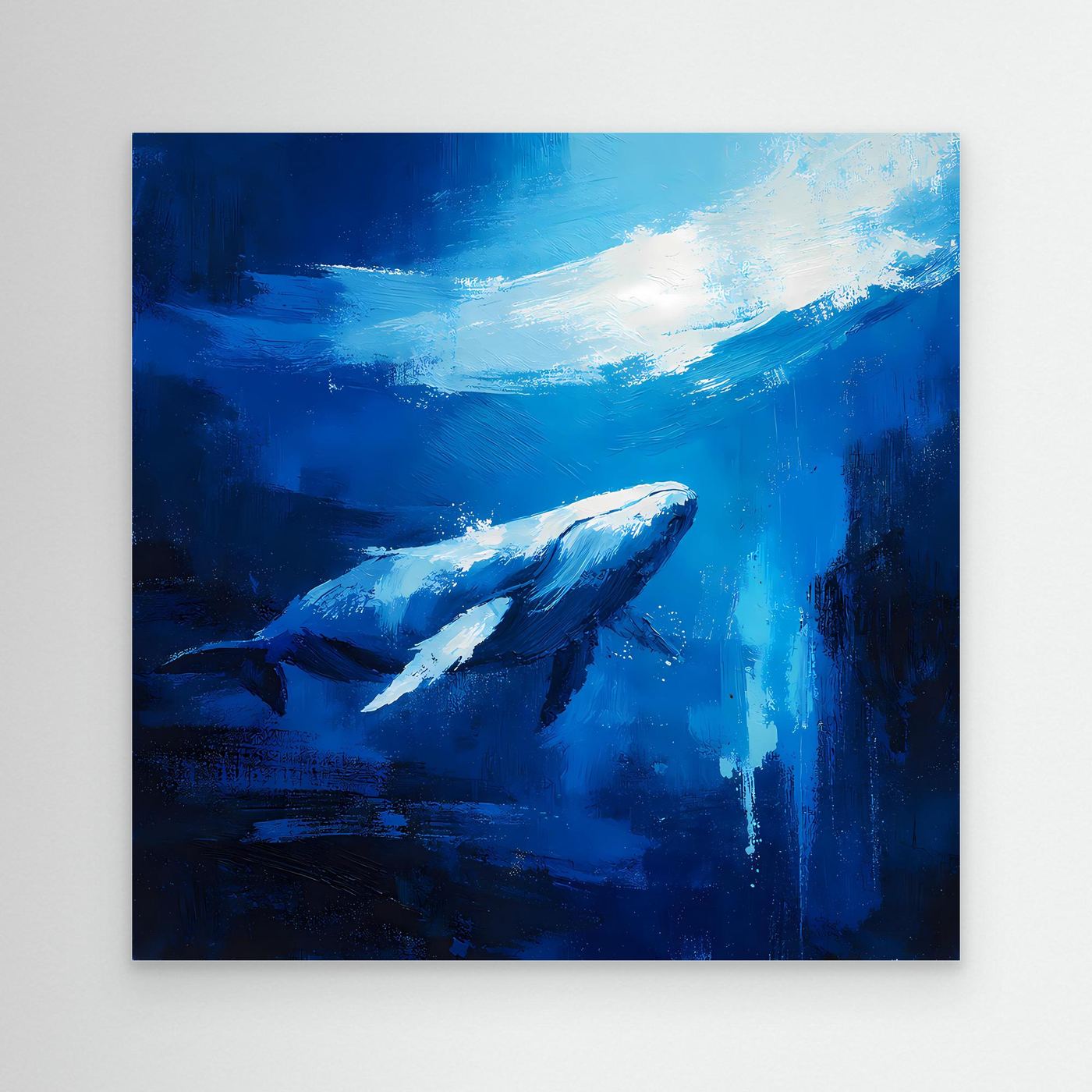 Premium Leinwand Majestätischer Wal im Ozean | Abstraktes Kunst Poster Modernes Blaues Wandbild