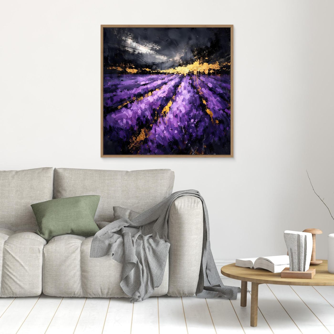 Leinwand Abstraktes Lavendelfeld in Lila und Gold | Modernes Natur Landschafts Wandbild