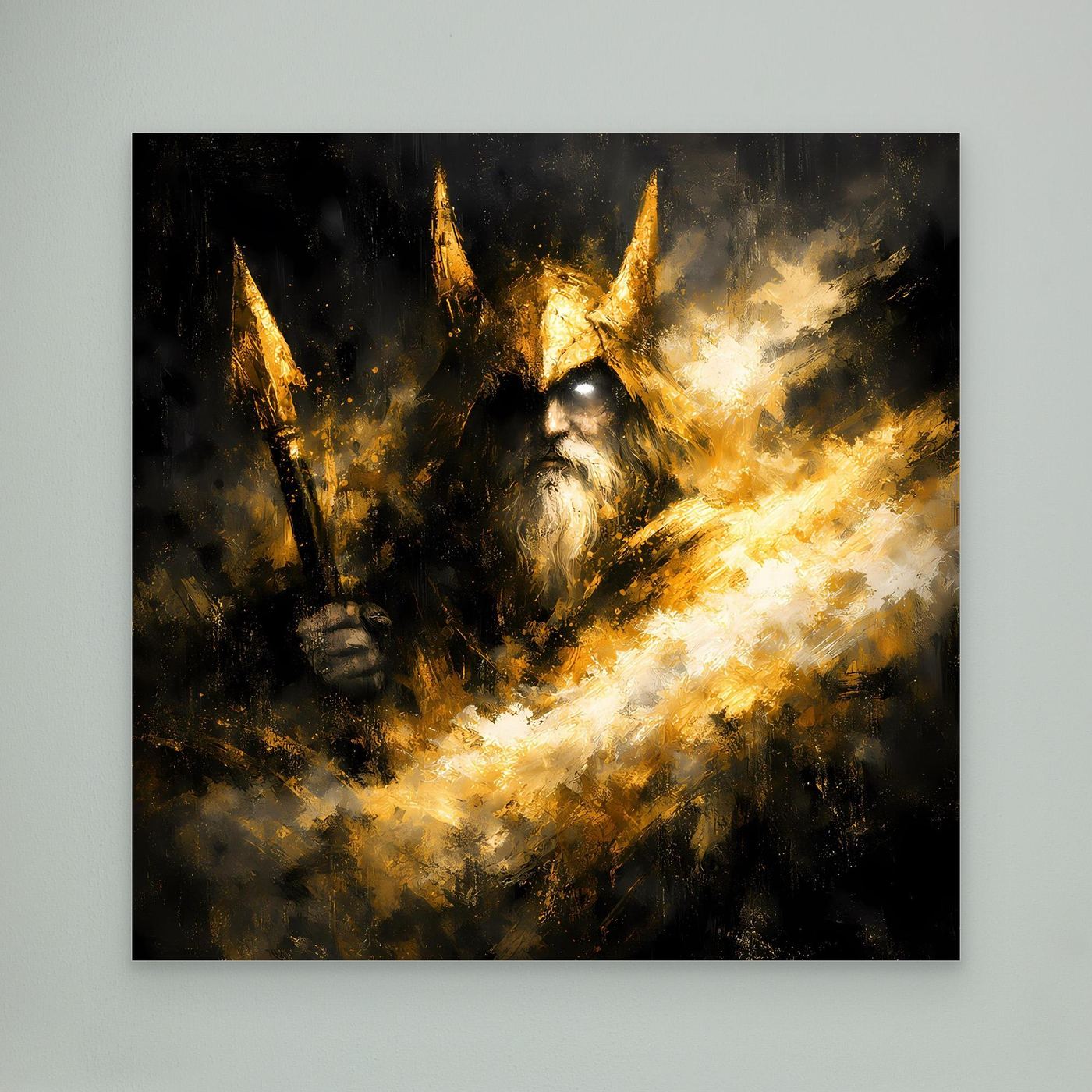 Leinwand Goldener Odin Nordischer Gott | Abstraktes Wikinger Wandbild Modern