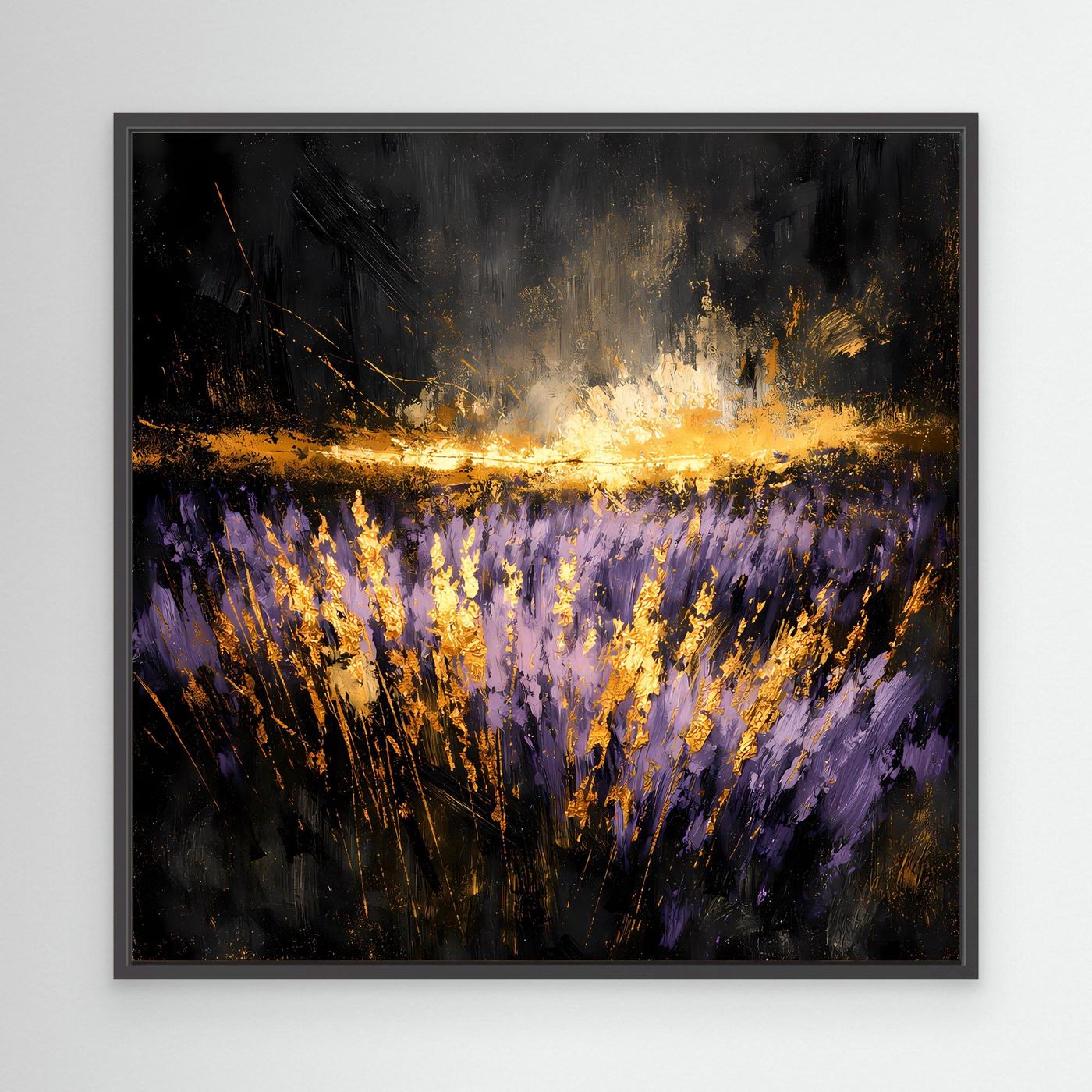 Leinwand Mystisches Lavendelfeld bei Nacht | Abstraktes Natur Wandbild Moderne Kunst