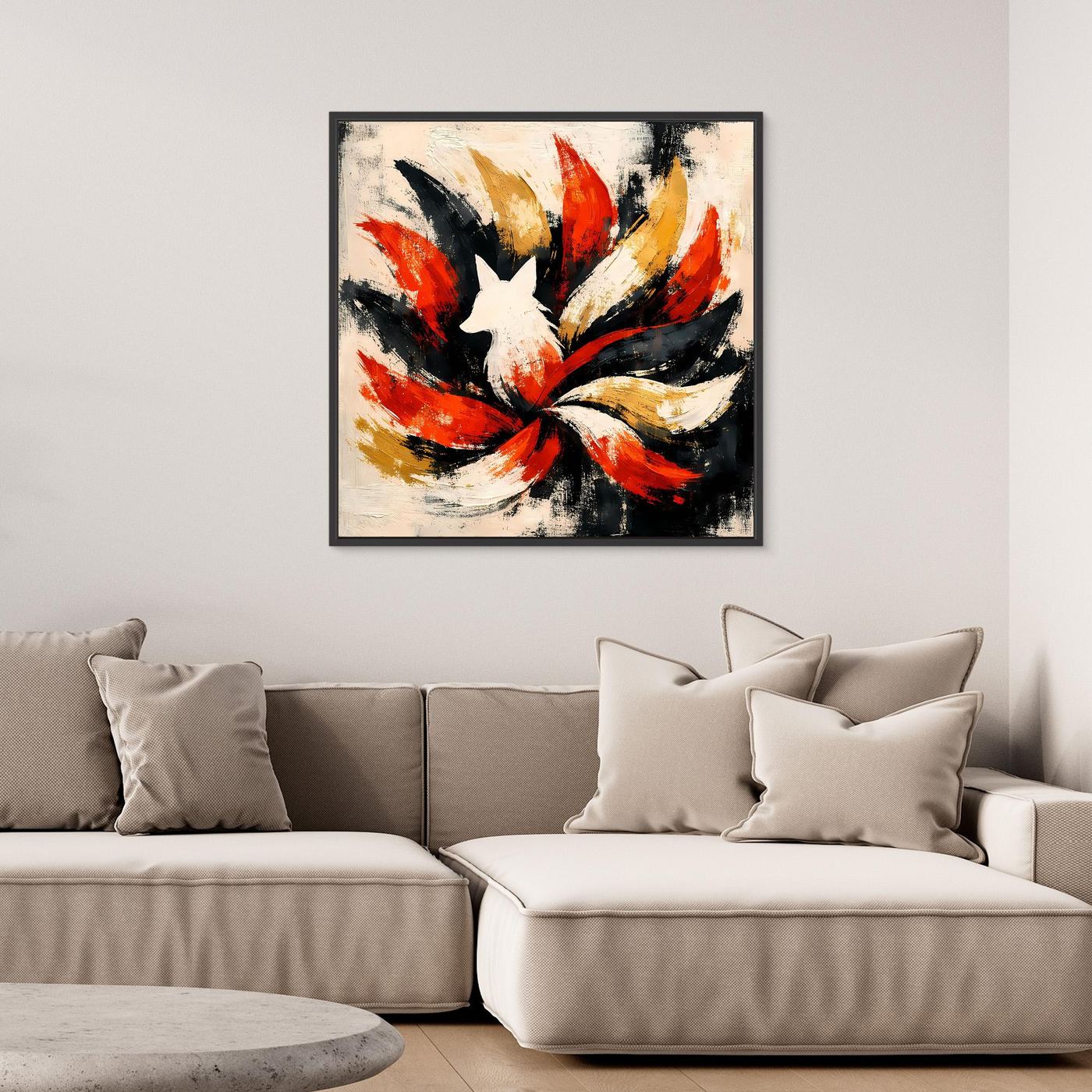 Leinwand Mythischer Neunschwänziger Fuchs Kitsune | Abstraktes Asia Fantasy Wandbild