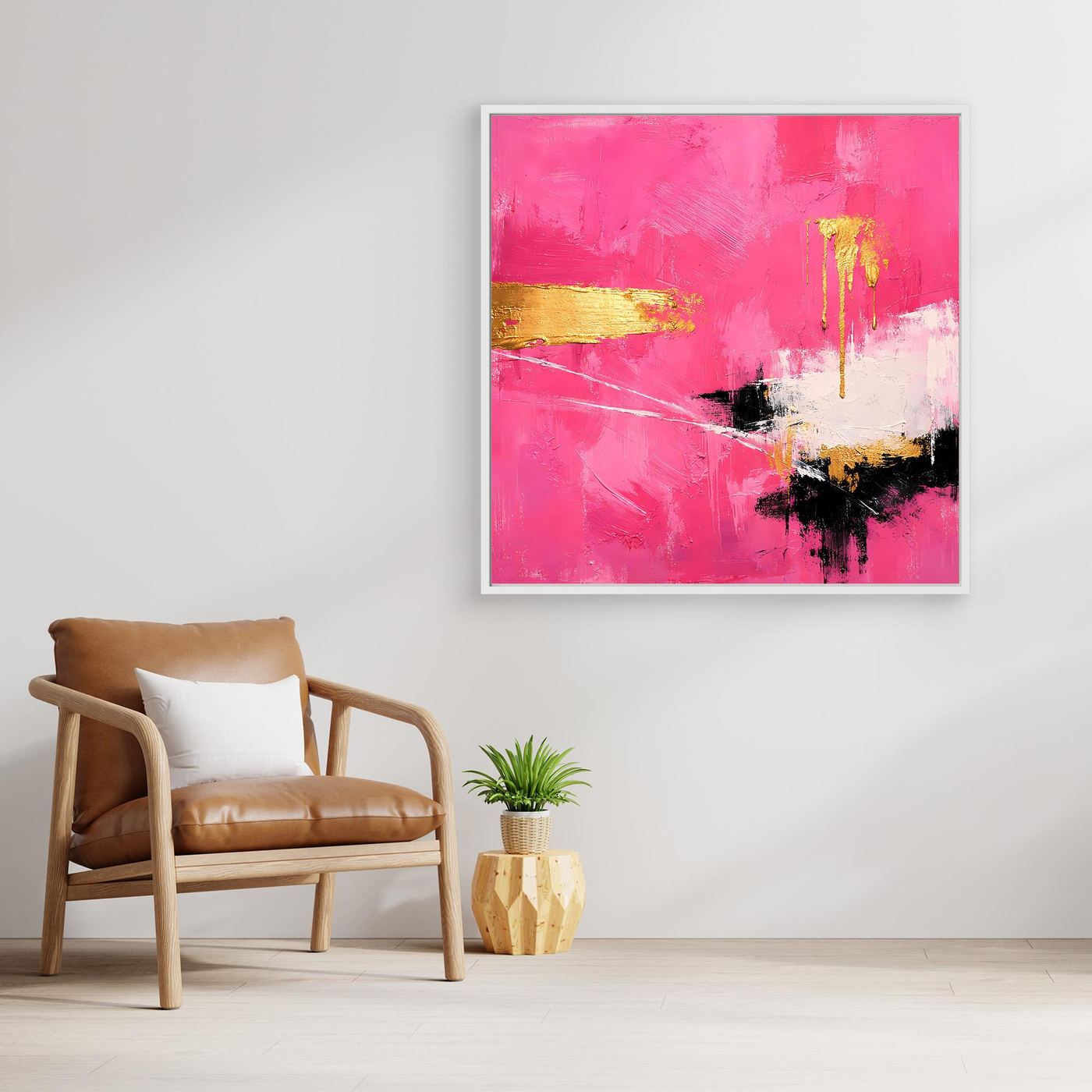 Leinwand Abstraktes Farbenspiel in Pink und Gold | Modernes Expressionistisches Wandbild