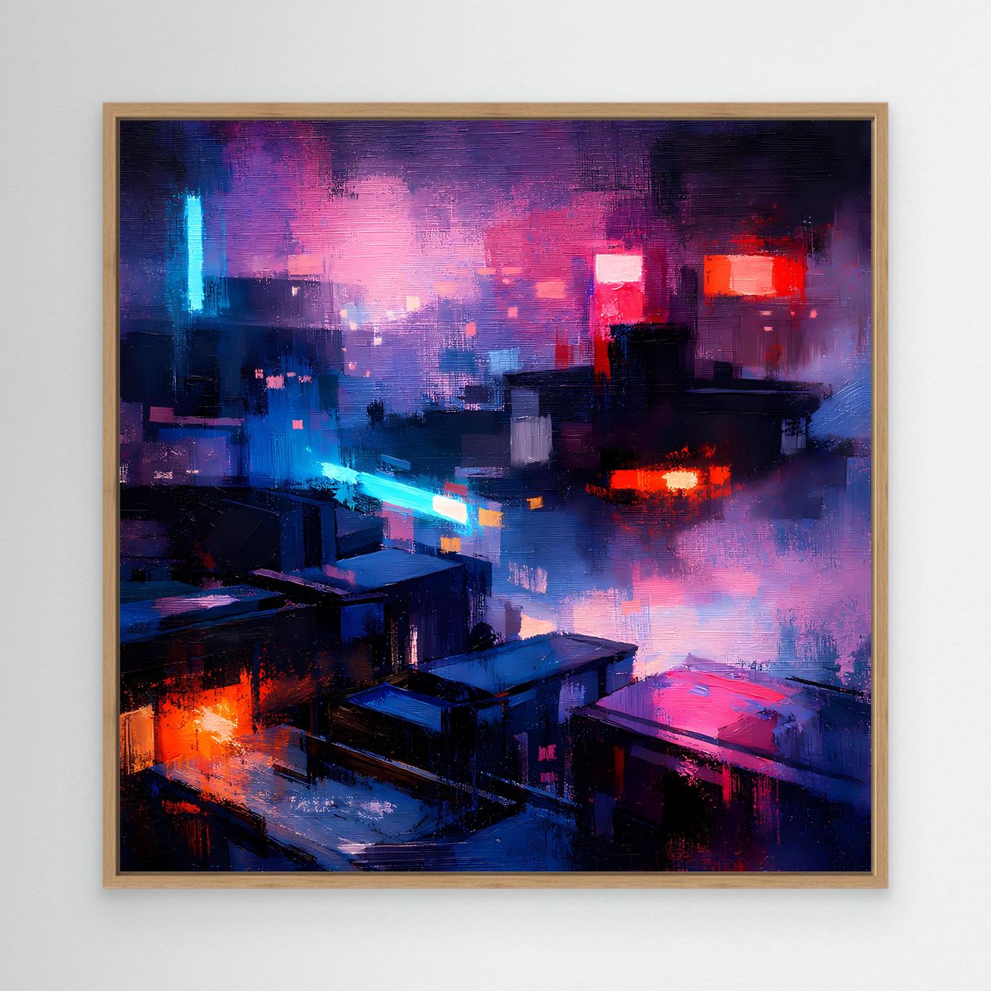 Leinwand Cyberpunk City bei Nacht | Modernes Neon-Dystopie Wandbild auf echter Leinwand