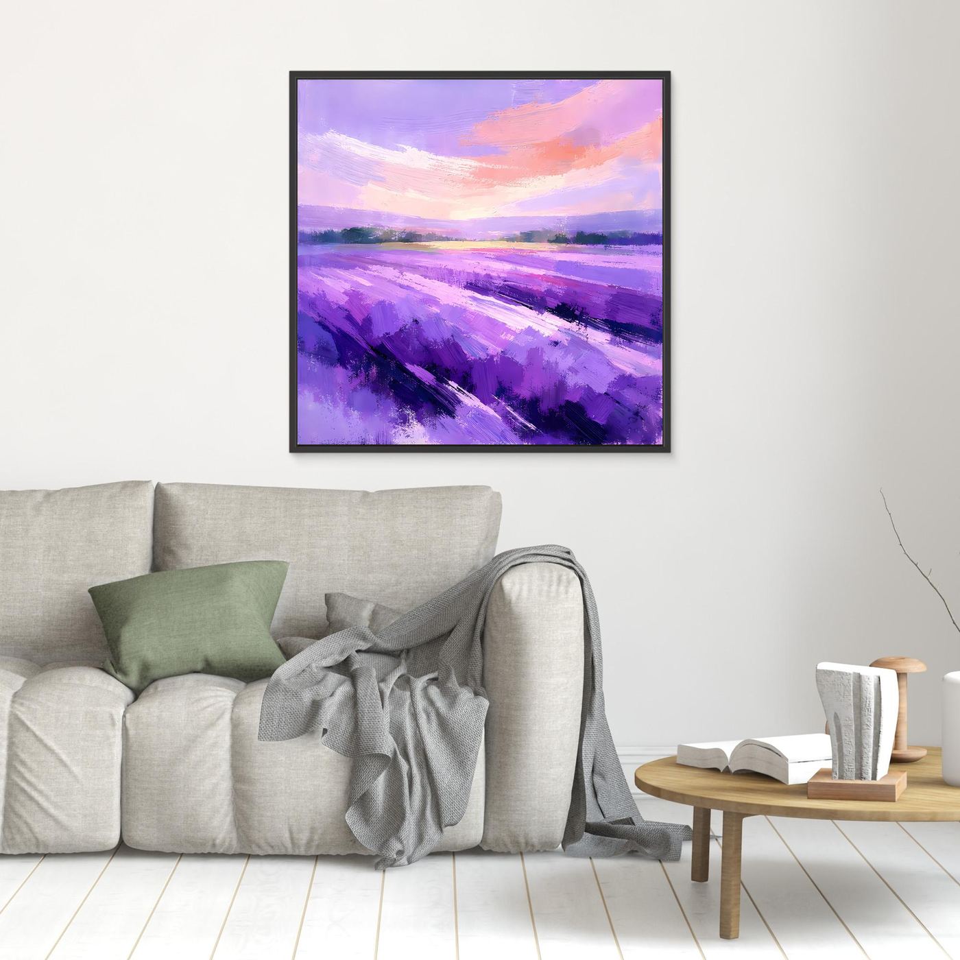 Leinwand Abstraktes Lavendelfeld im Abendlicht | Modernes Provence Wandbild Lila