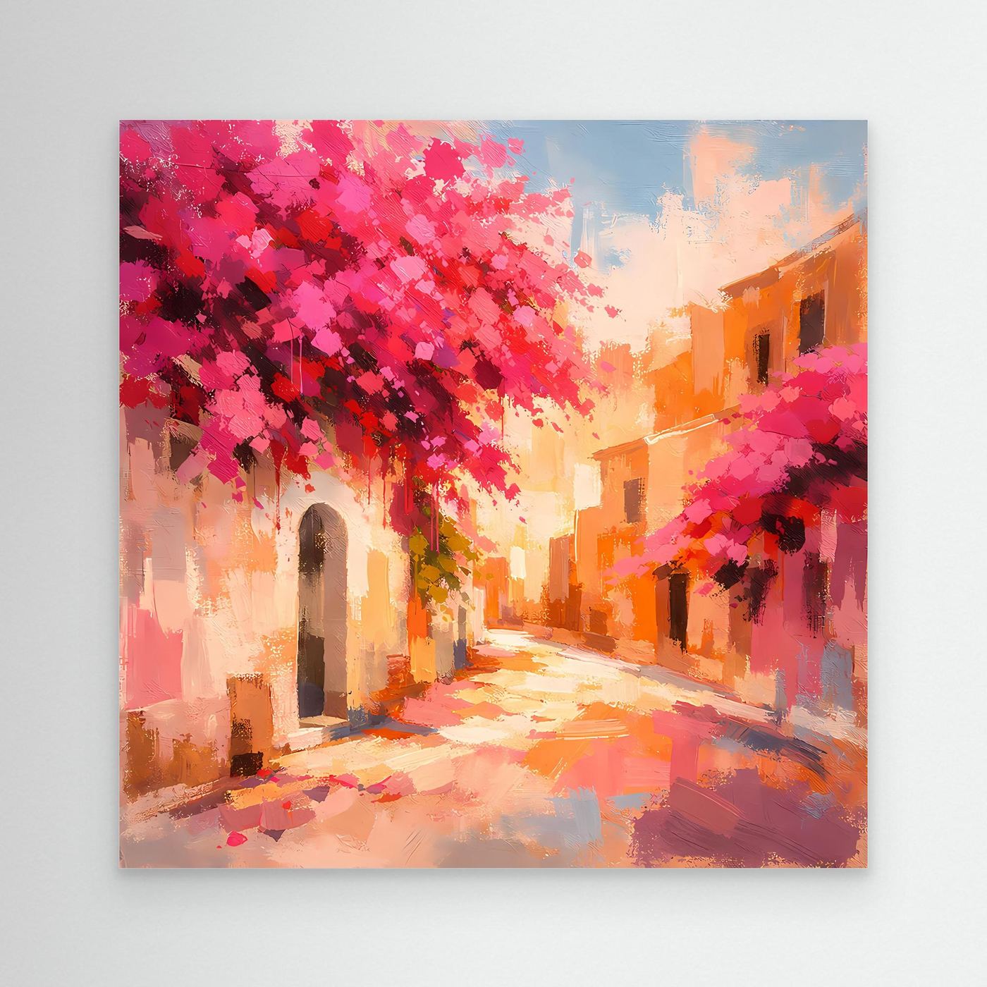Leinwand Mediterrane Gasse im Blütenrausch | Abstraktes Italien Wandbild