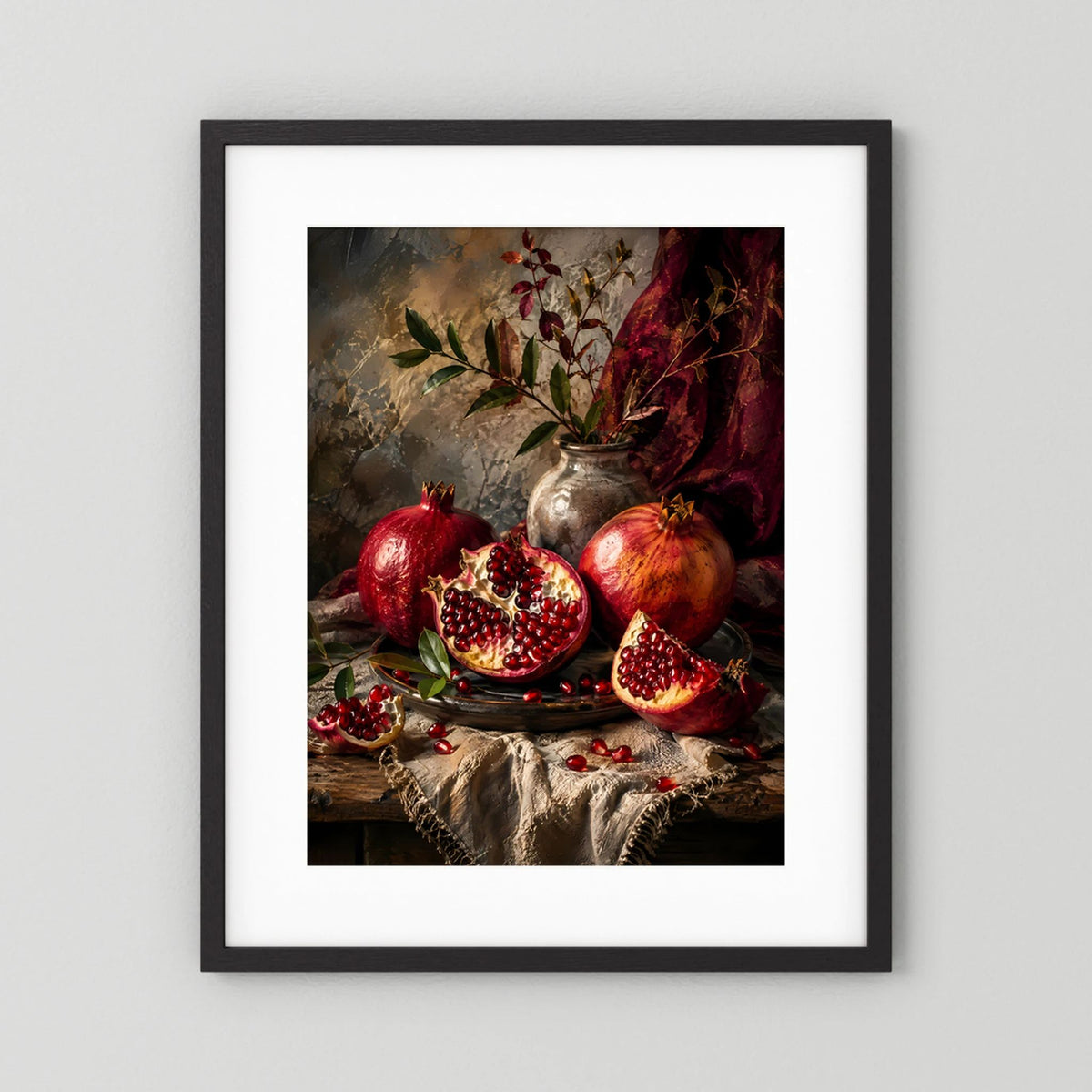 Granatäpfel Stillleben | Edle Früchte in Rubinrot und Gold | Poster Hochformat