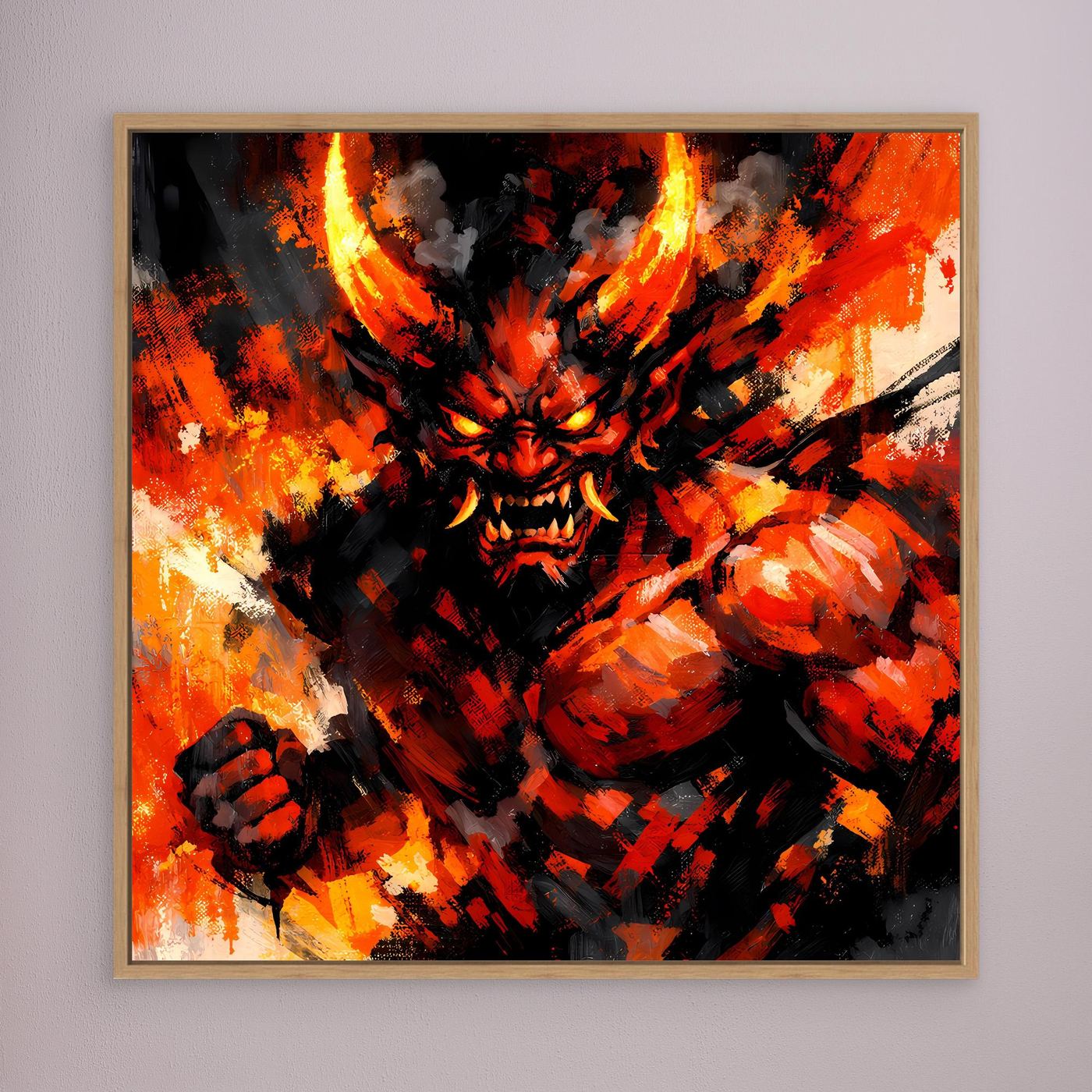 Leinwand Feuriger Dämon | Expressionistisches Fantasy Oni Wandbild