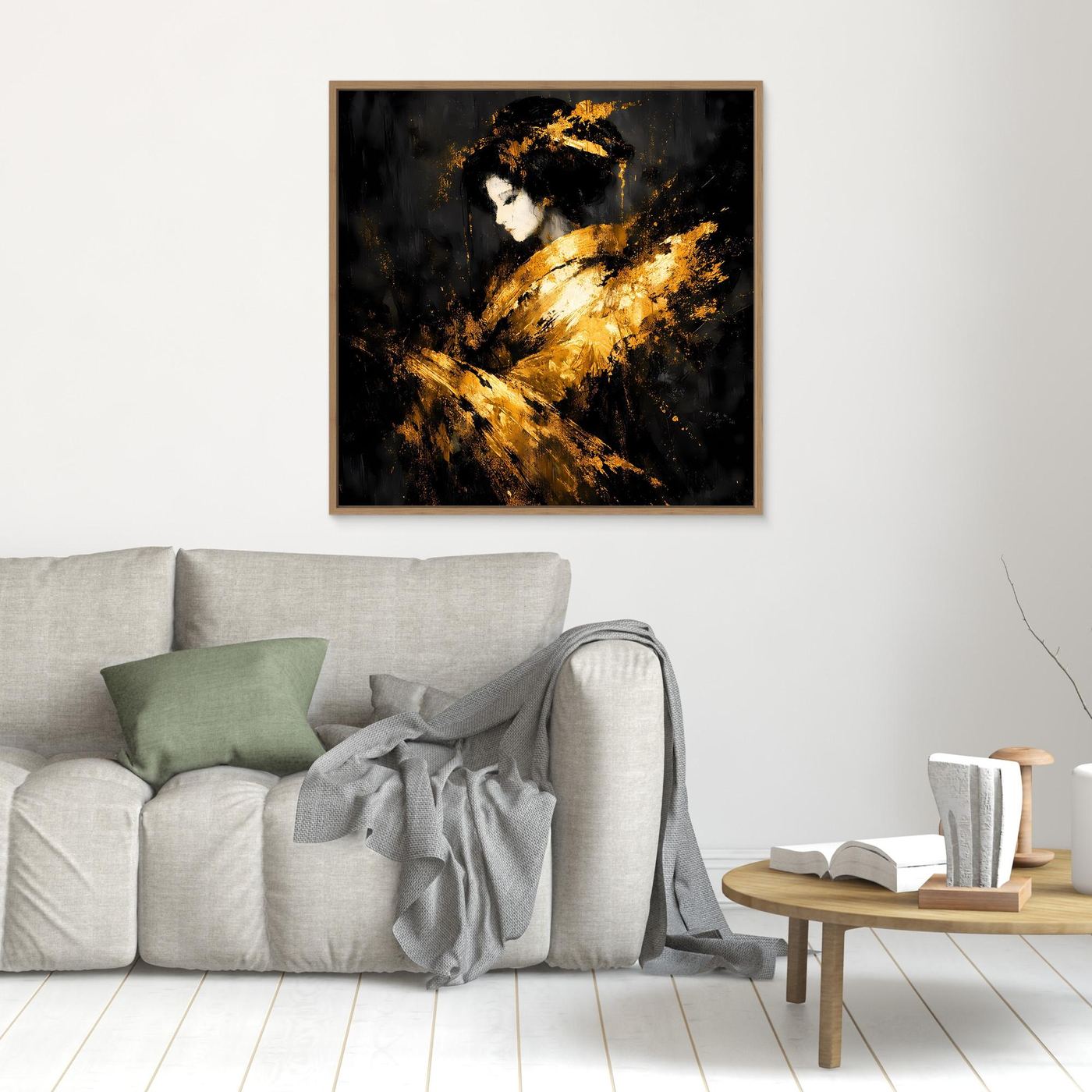 Leinwand Elegante Goldene Geisha | Abstraktes Asiatisches Wandbild