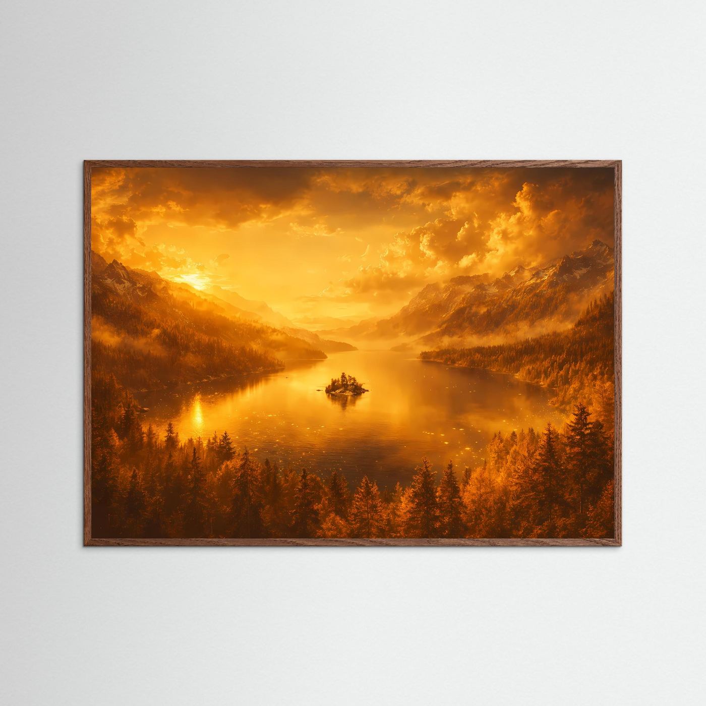Poster Goldener Bergsee im Abendlicht | Majestätisches Alpen Wandbild