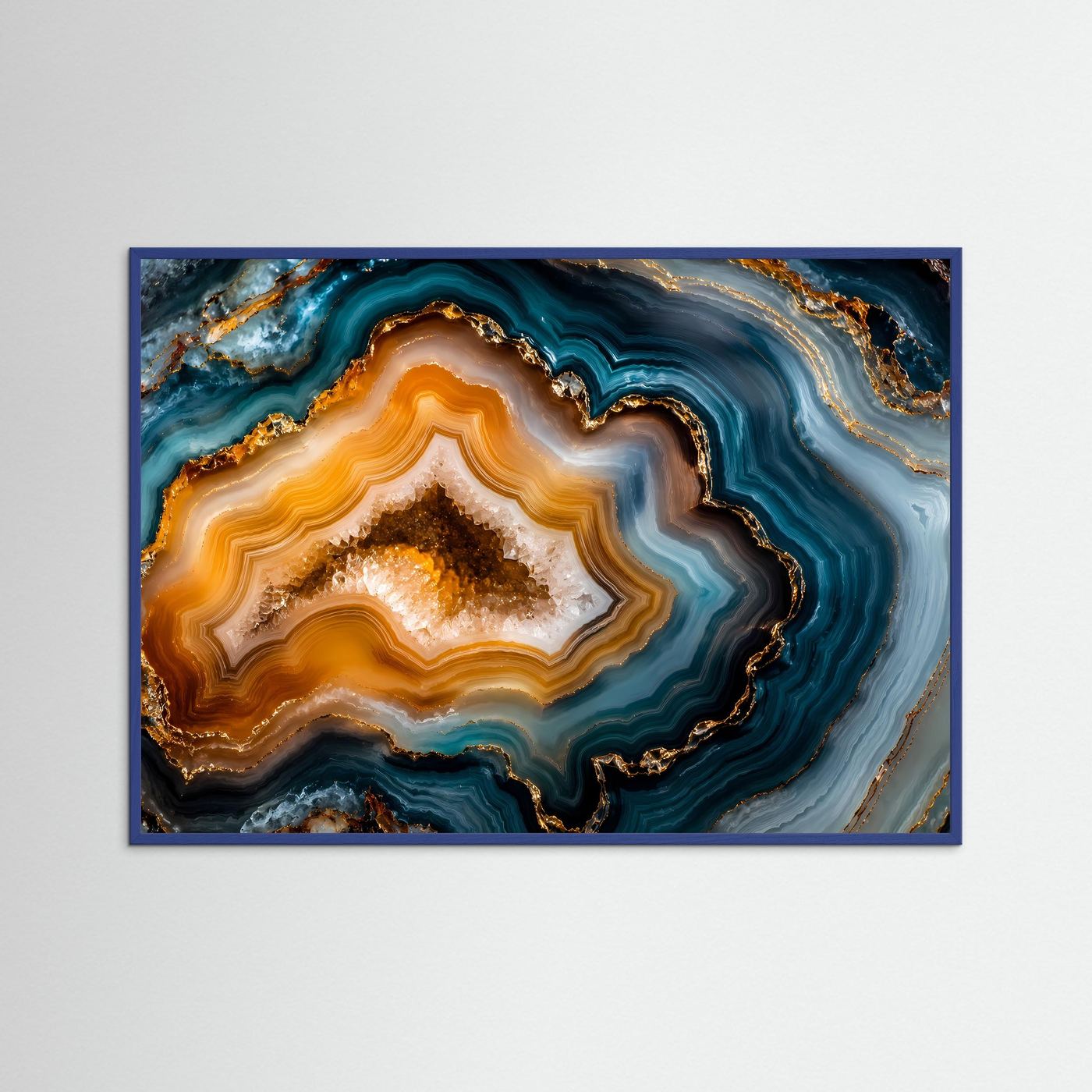 Achat Geode Poster Querformat | Luxuriöse Edelstein Wandkunst in Türkis, Gold & Bernstein | Abstraktes Mineralien Wandbild