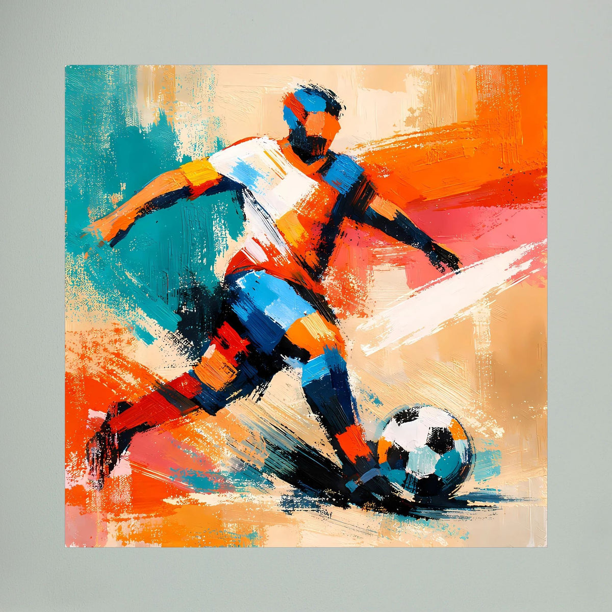 Leinwand Dynamischer Fußballspieler in Aktion | Abstraktes Sport & Fußball Wandbild