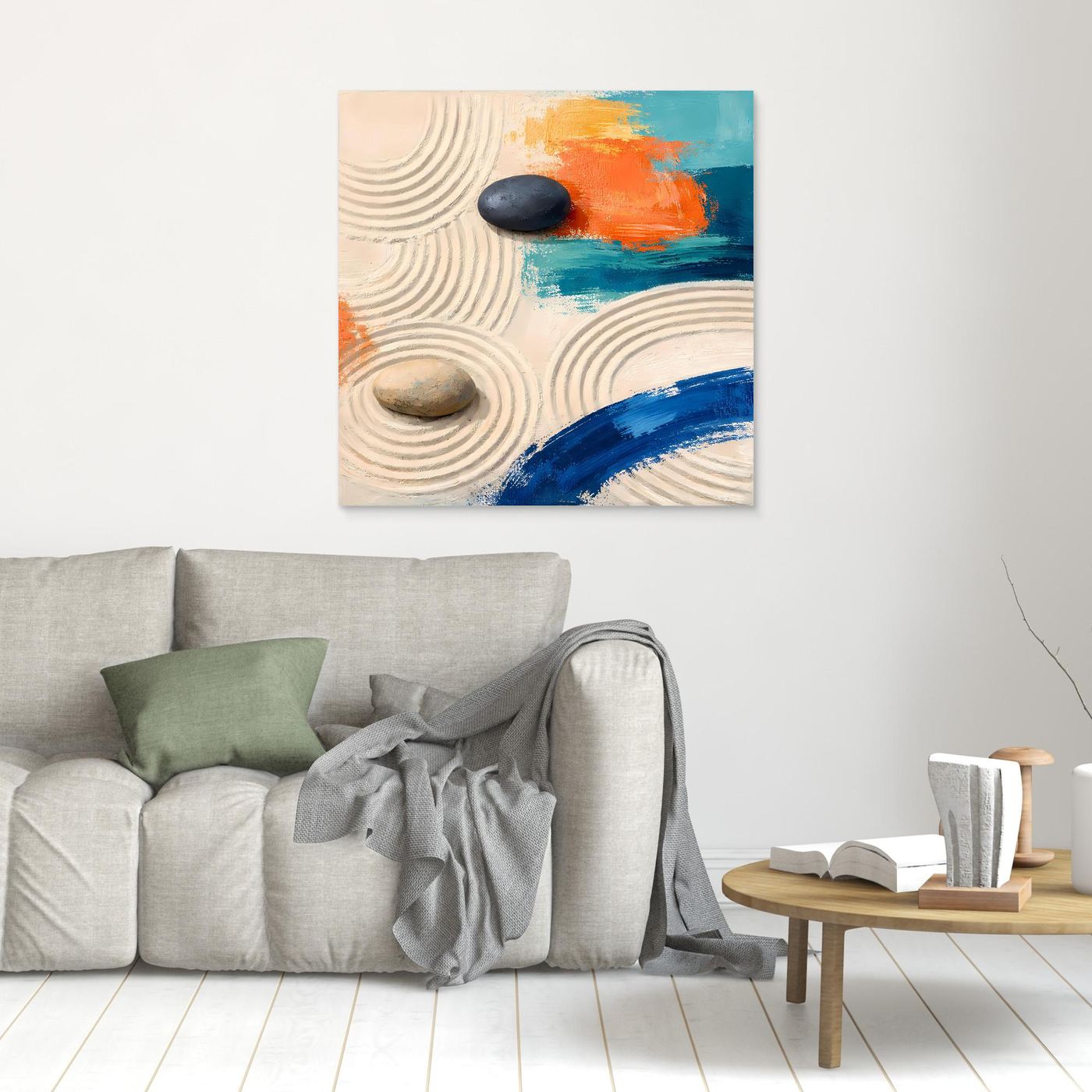 Leinwand Moderner Zen-Garten mit Steinen | Abstraktes Wandbild auf echter Leinwand