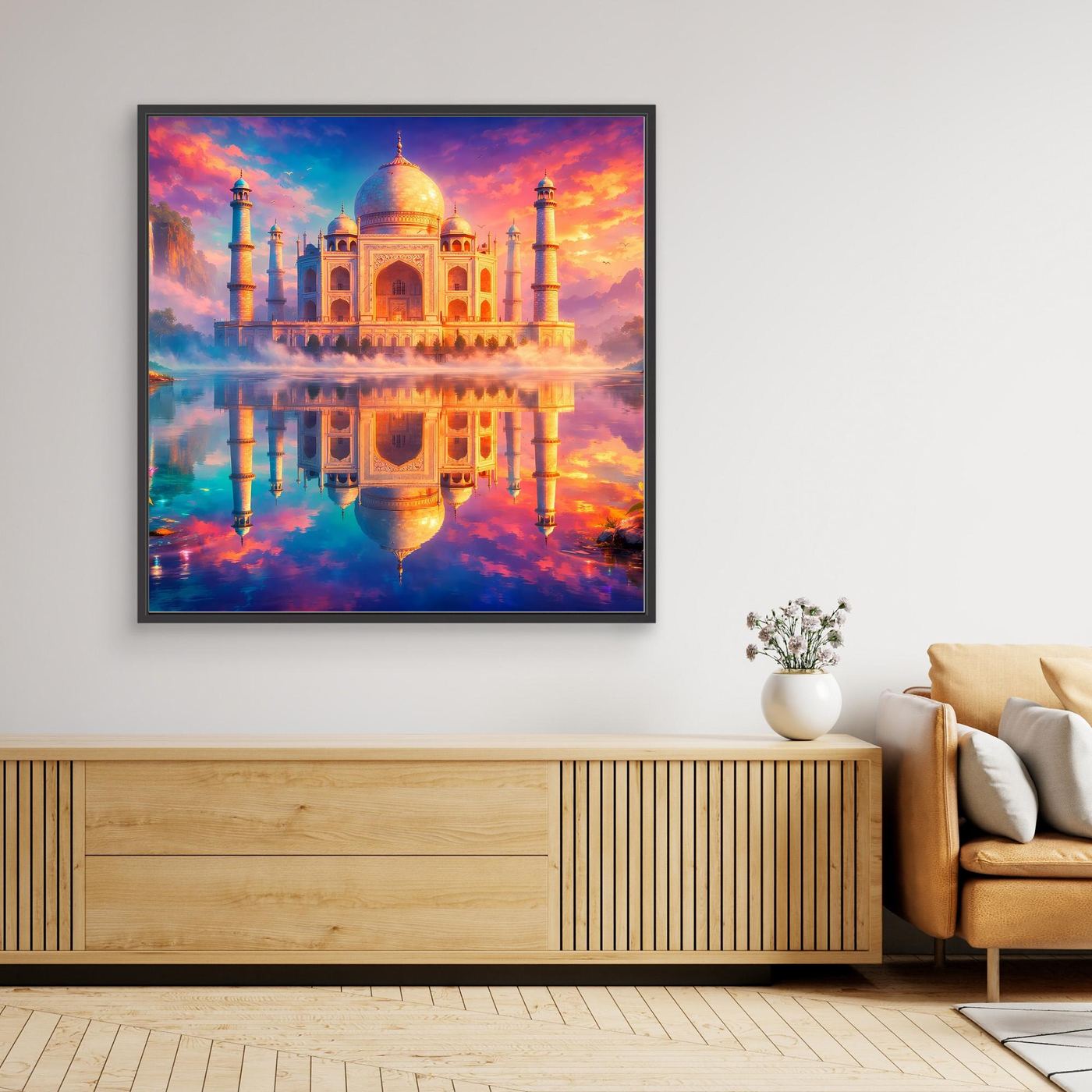 Leinwandbild Magisches Taj Mahal | Orientalisches Palast Wandbild auf echtem Holzkeilrahmen